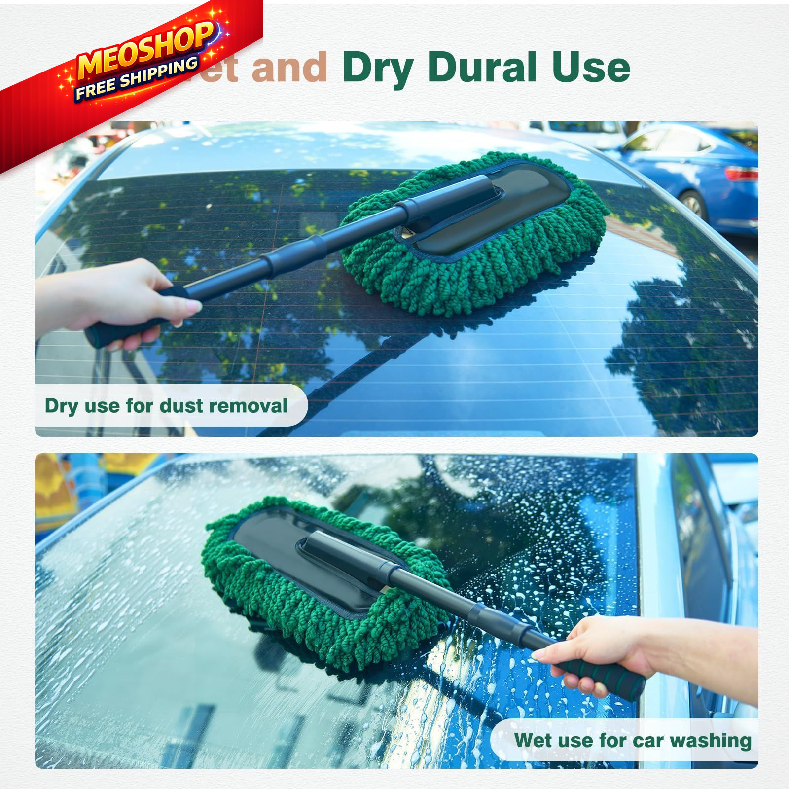 FLORICH Large Microfiber Car Duster Kit, Extendable Carduster02, Green