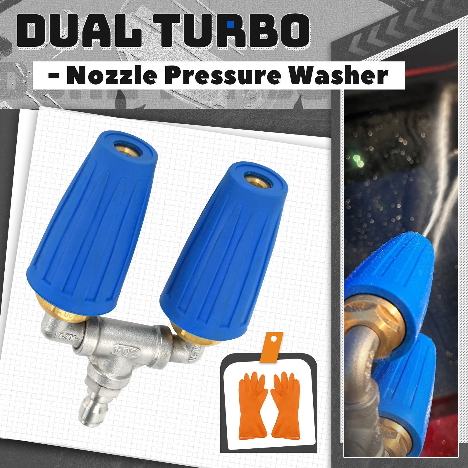 Rotating Dual Turbo Nozzle for Pressure Washer 1/4″ Quick Connect 4-6 GPM
