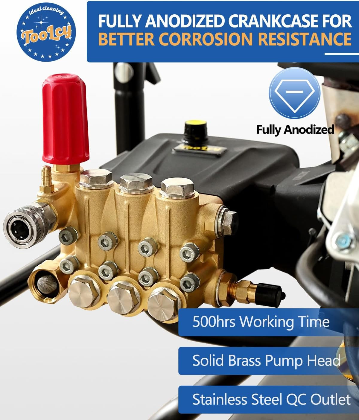 TOOLCY Pressure Washer Pump Max 4400 PSI 4.2 GPM, 1″ Shaft Horizontal Gas Power