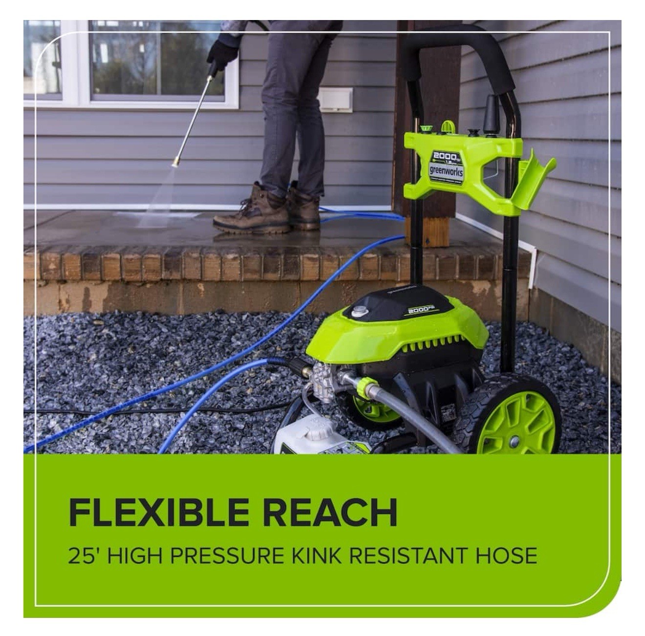 Greenworks – 2000PSI Power Washer with Foam Gun and 12″ Surface Cleaner Green