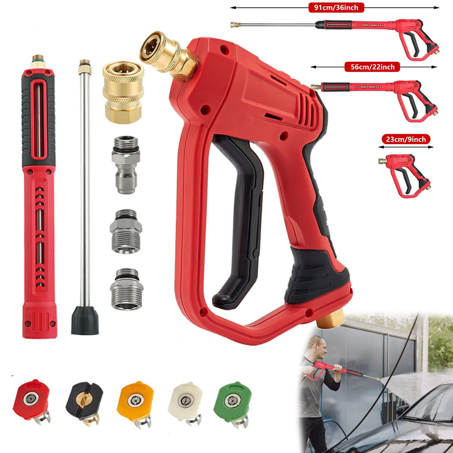 High Pressure 4000PSI Car Power Washer Gun Spray Wand Lance 5 Nozzle Tool 1/4″