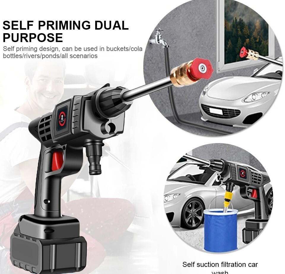 200W 50Bar Cordless High Pressure Car Washer Spray Water Gun 10000mAh Battery