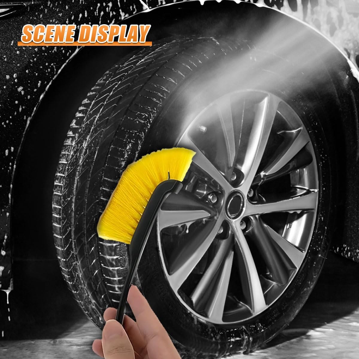KPFILEH Car Wheel Cleaning Brush, 12” Hard Bristle Auto 2PCS, Yellow&Black