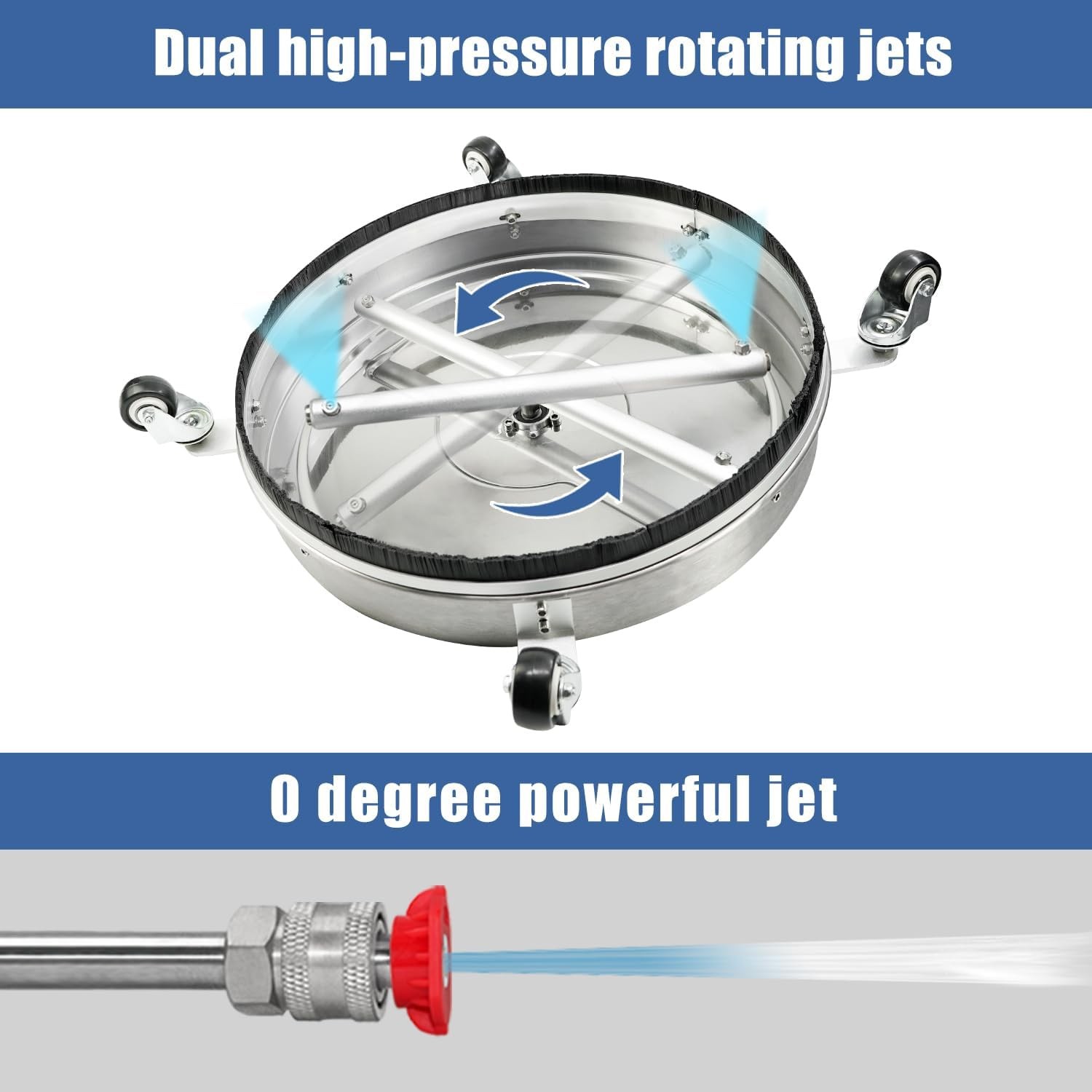 JANZ 20” Pressure Washer Surface Cleaner with 4 Wheels, Stainless Steel Hous…