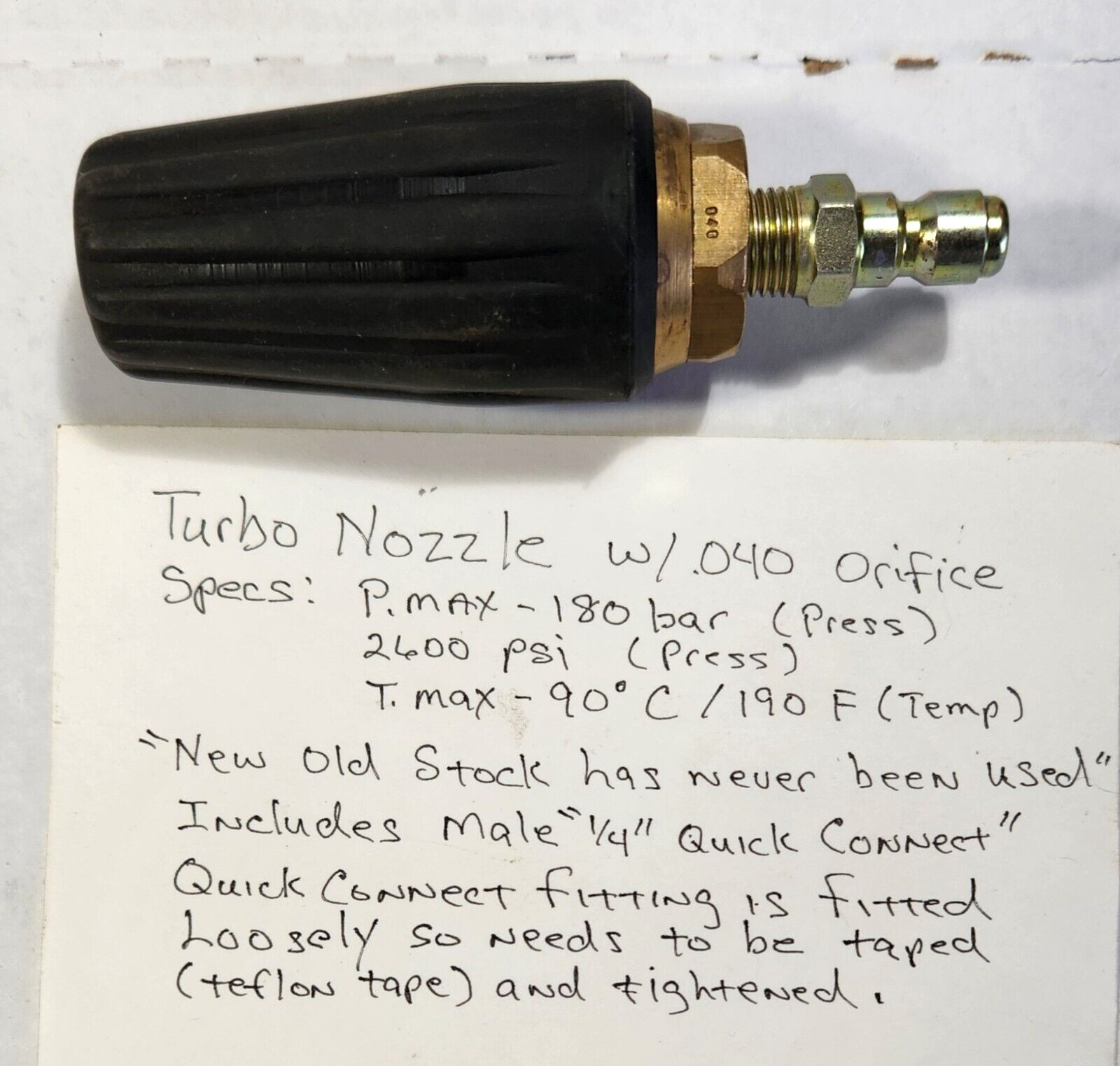 Pressure Washer Turbo Nozzle Rotating Max PSI 2600; 90C/190F; with Quick Connect