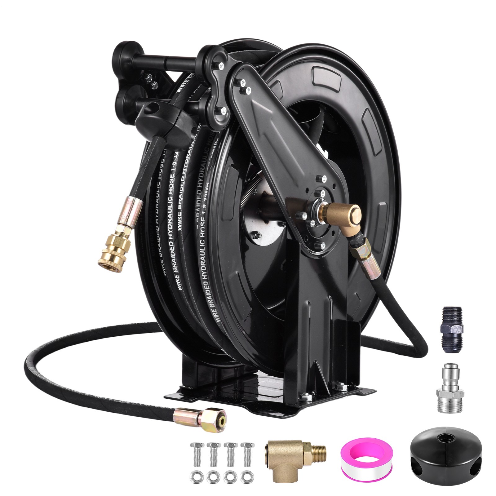 Auto-Retractable Power Pressure Washer Hose Reel Dual Arm 3/8″ x 50 ft, 4000PSI