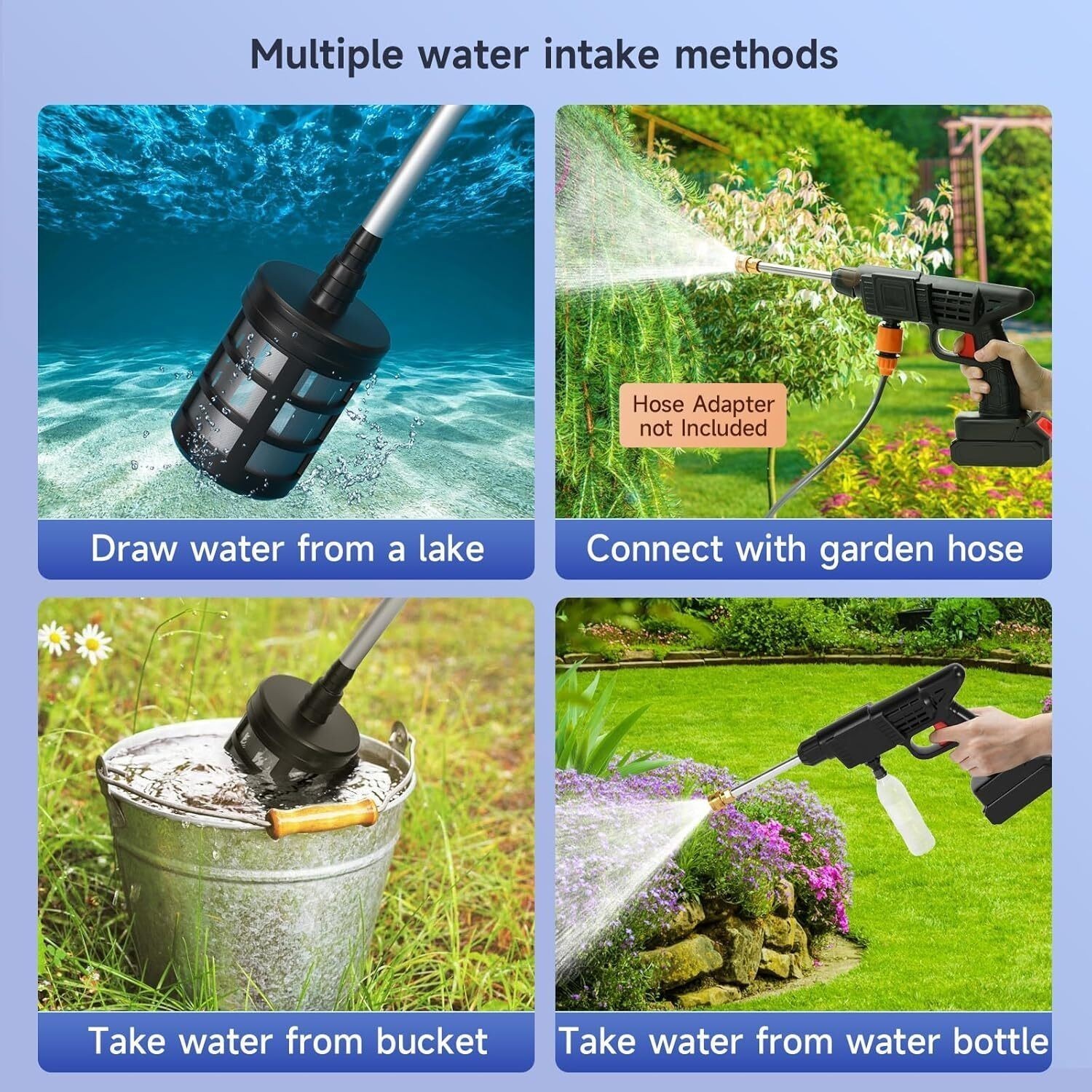 Portable Cordless Electric High Pressure Water Spray Gun Car Washer Cleaner Set