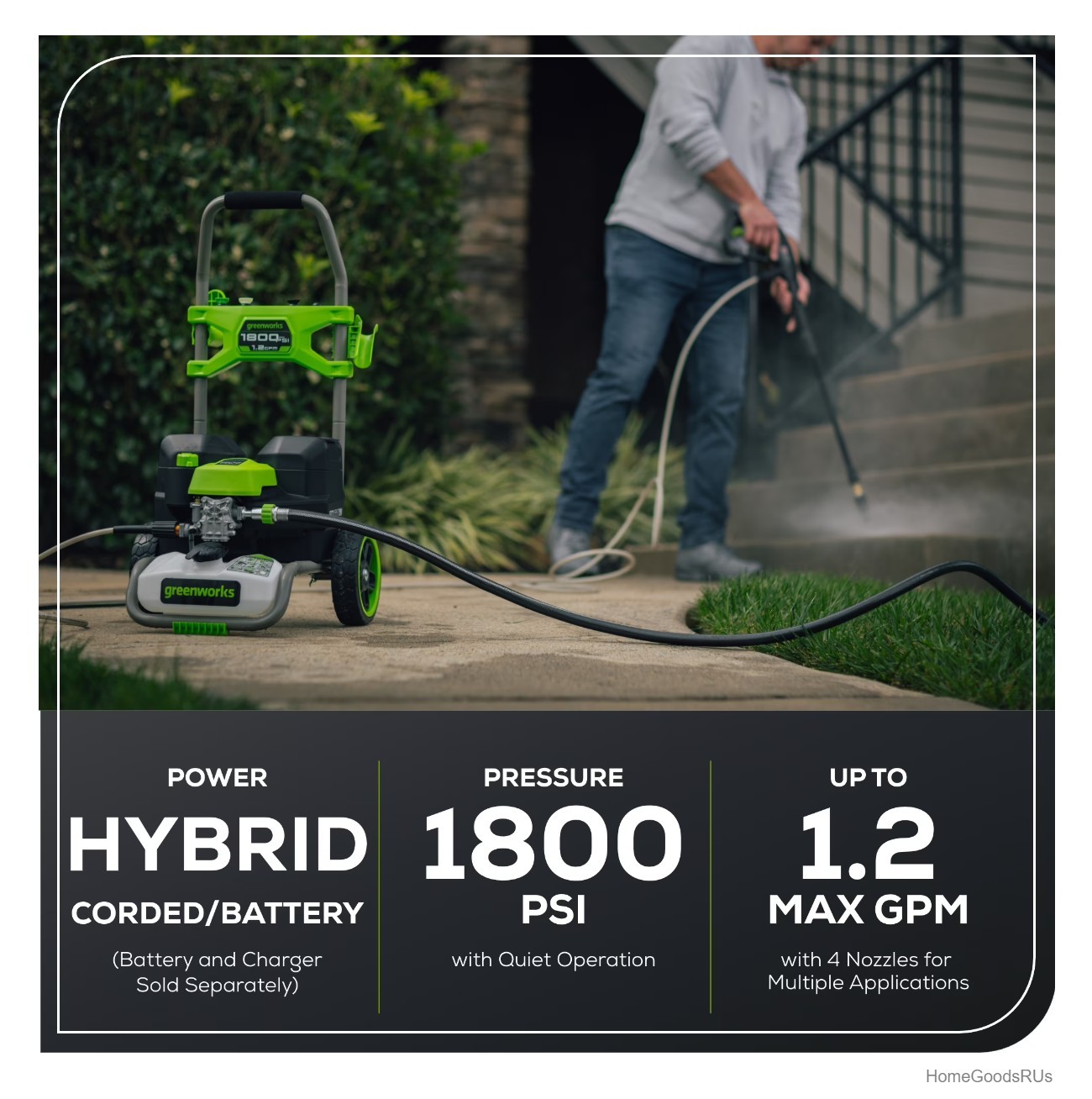 Hybrid 60V 1800 PSI 1.2 GPM Electric Cold Water Pressure Washer Cordless AC