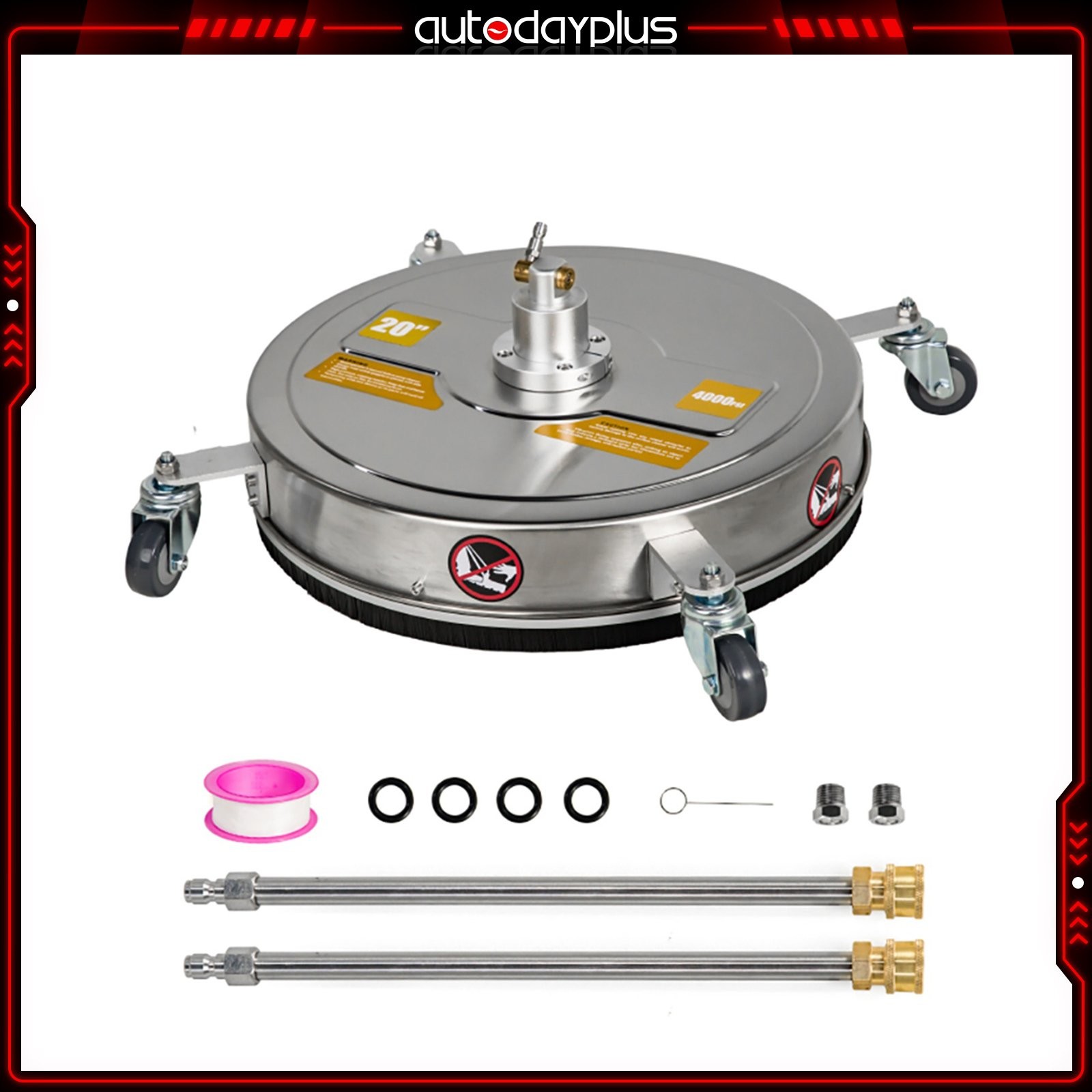 20″ Pressure Washer Surface Cleaner Stainless Steel with 4 Wheels 4000PSI