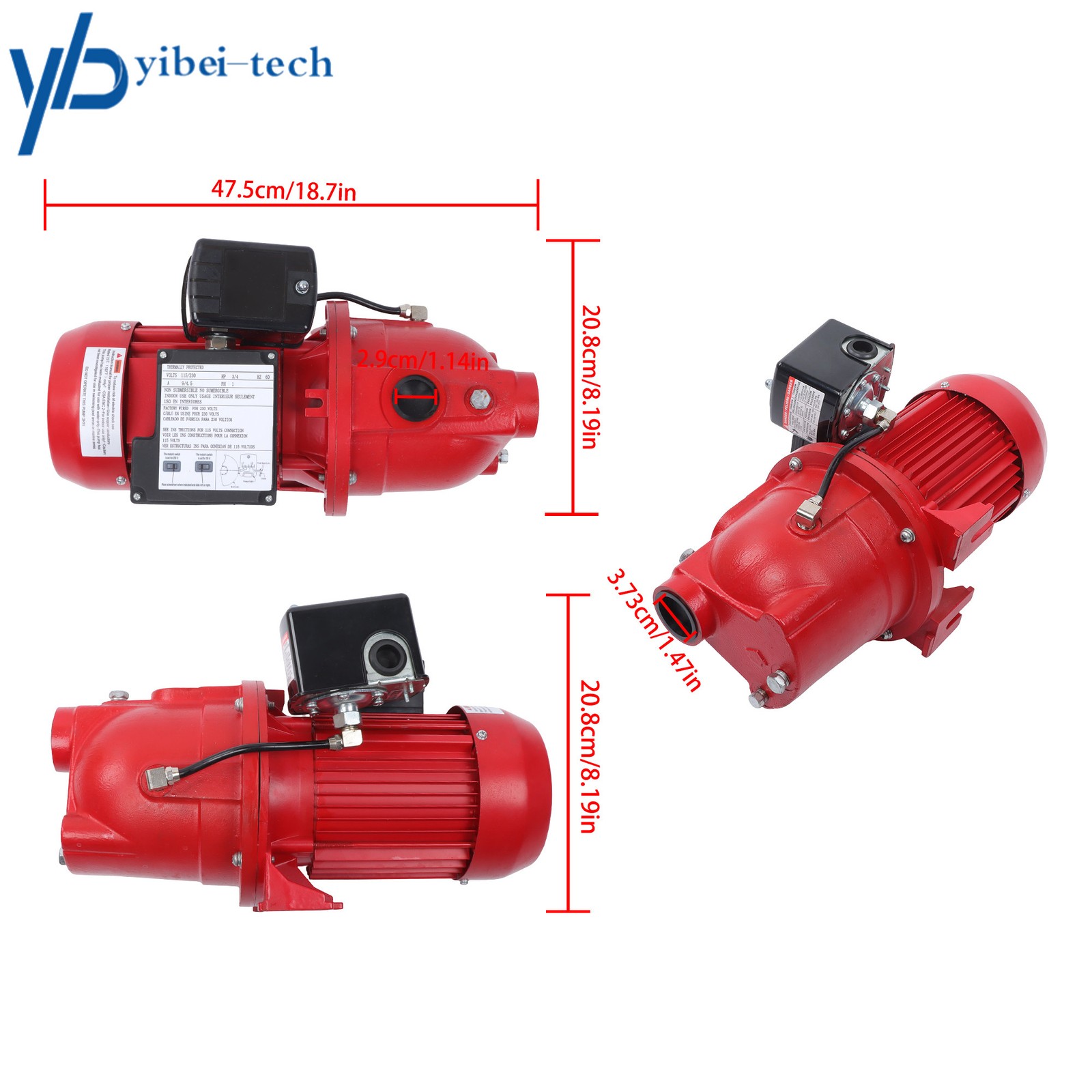 Red 97080701 3/4 HP, 13 GPM Dual Voltage (115/230 Volts) Shallow Well Jet Pump