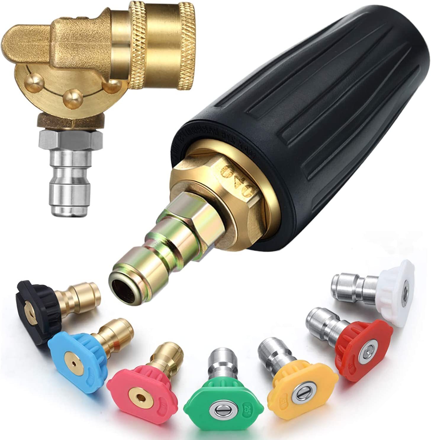 4000 PSI Pressure Rotating Turbo Nozzle Quick Connector & 7pcs Spray Nozzle Tips