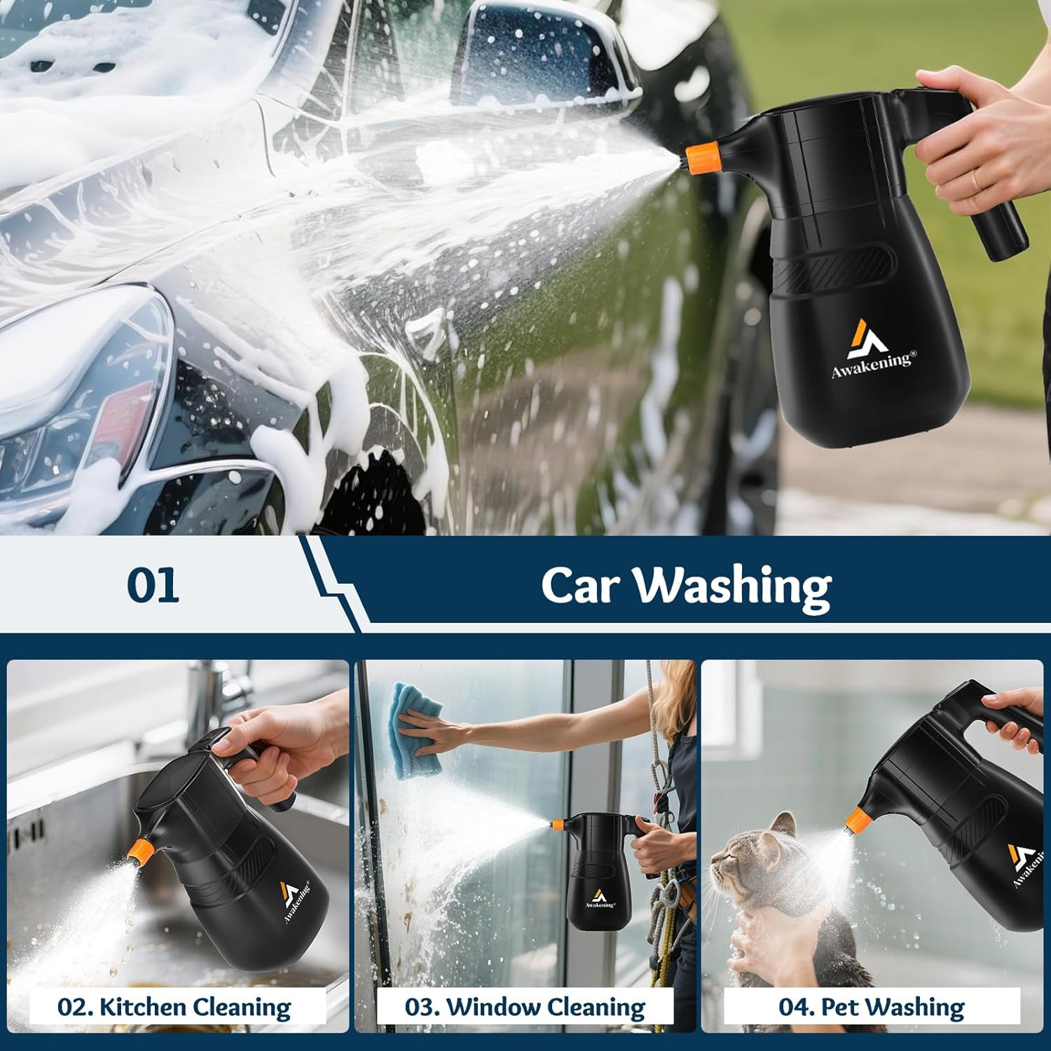 Cordless 2L Electric Foam Cannon – 68Oz Rechargeable Car Detailing Blaster