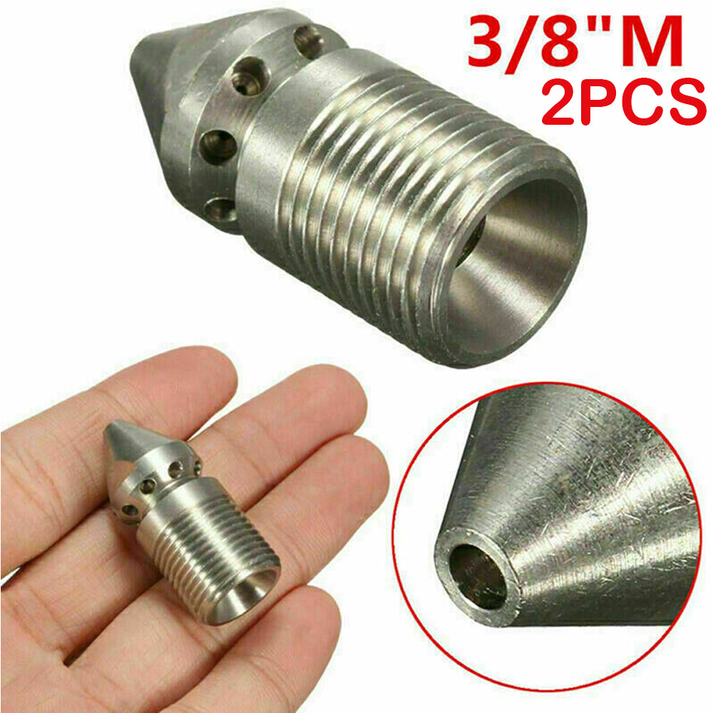 2PC 3/8″ High Pressure Washer Sewer Jetter Spray Head Hose Drain Cleaner Nozzles
