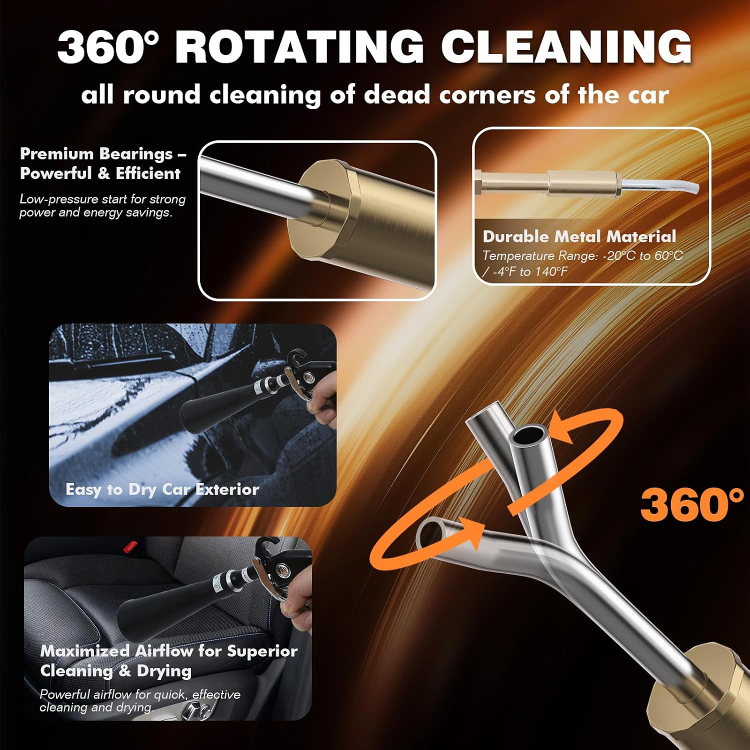 Tornado Car Cleaning Gun Kit Air Blower Vortex Detail Tool w/ Nozzle