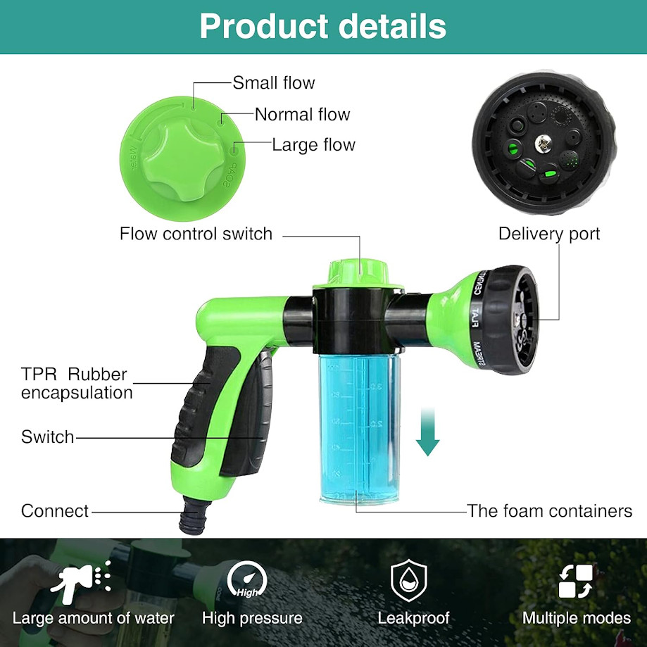 8 in1 Car Wash Brush Foam Gun Garden Hose Nozzle Foam Cannon Bottle Soap Sprayer