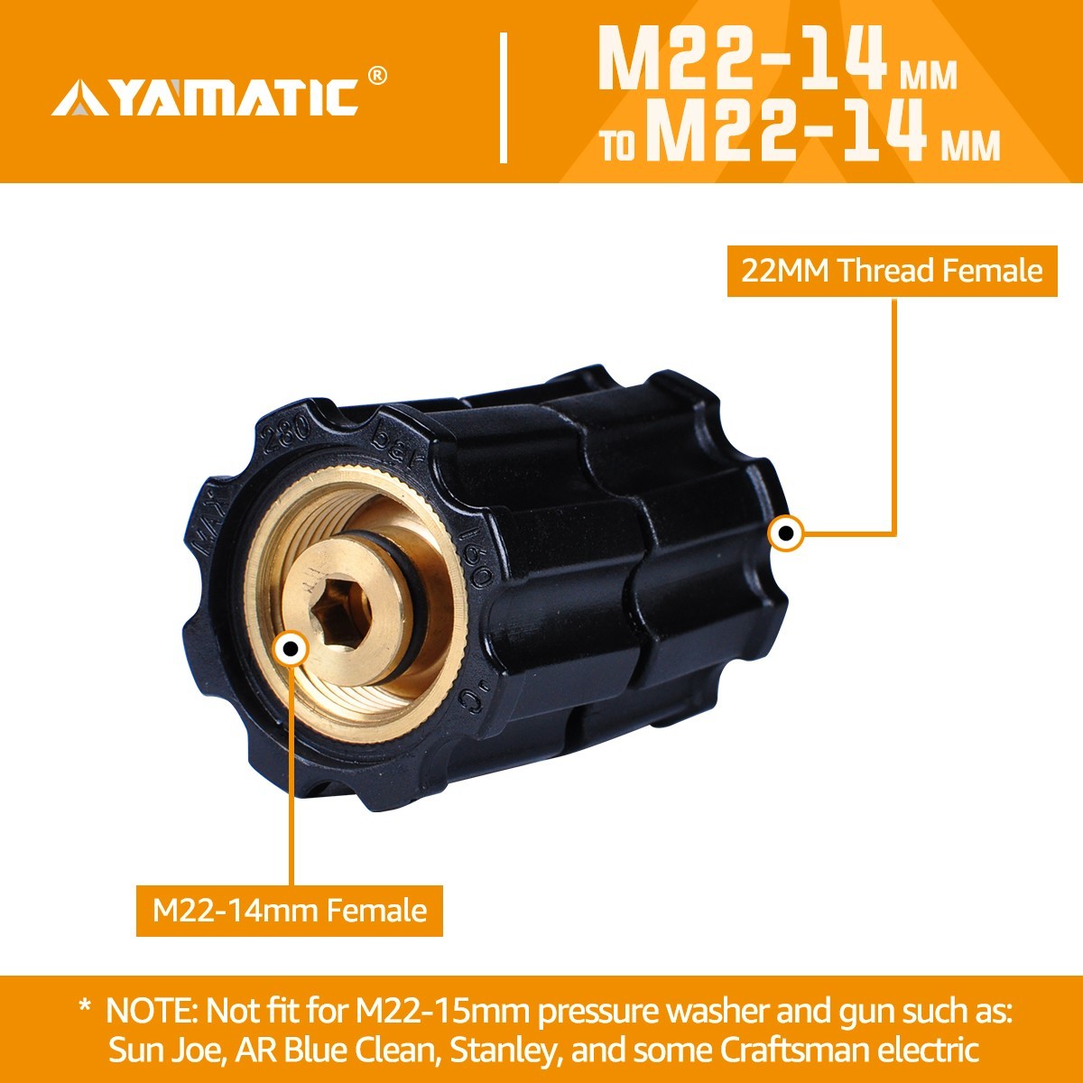 YAMATIC M22-14mm Double Female Stabilizer Pressure Washer Adapter 4000 psi