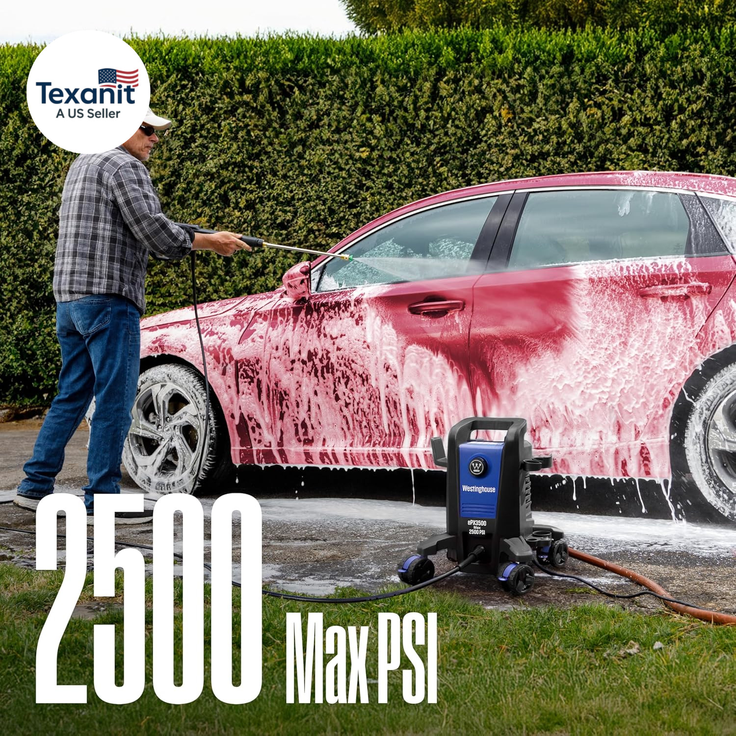 Epx3500 Electric Pressure Washer, 2500 Max PSI 1.76 Max GPM with Anti-Tipping Te