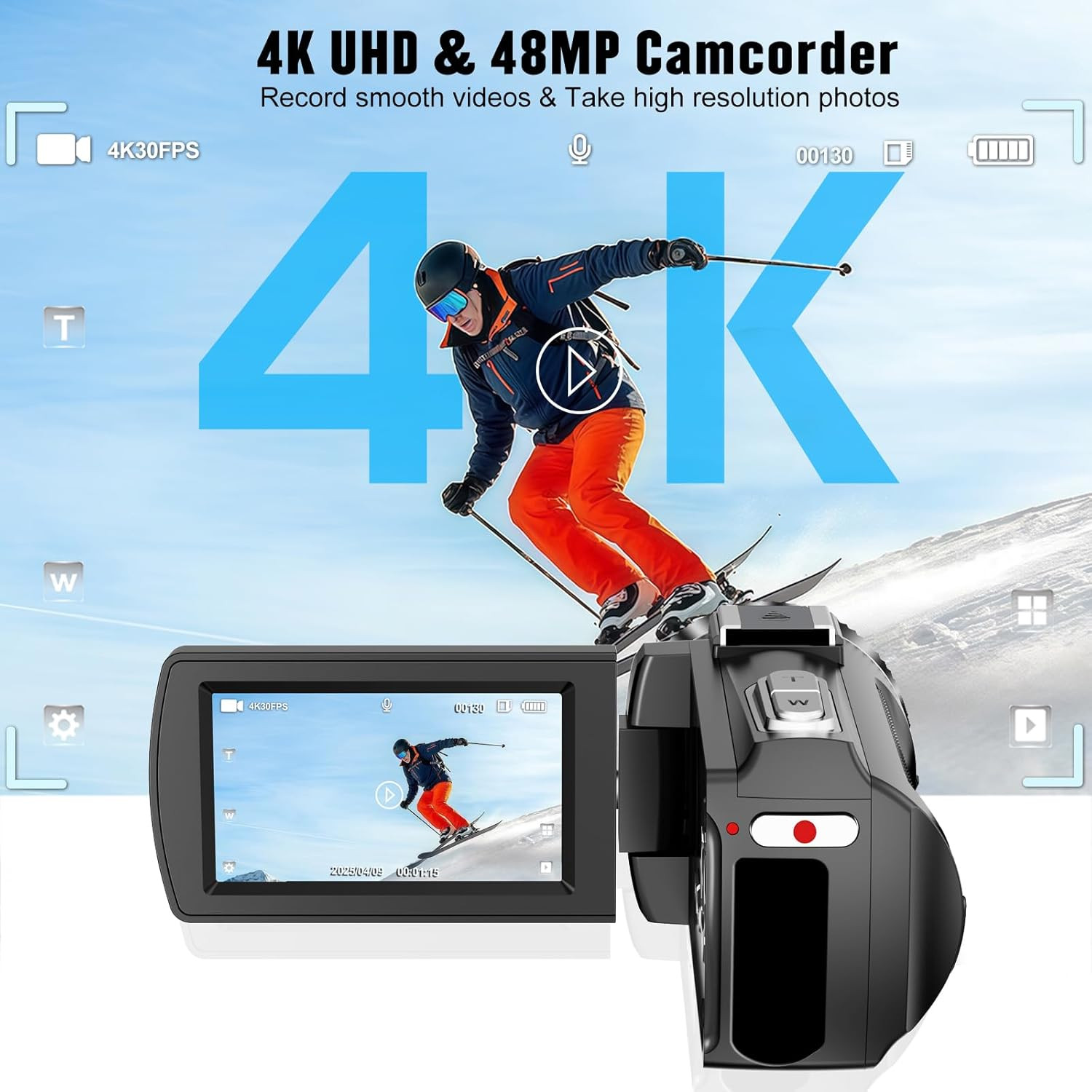 Camcorder Video Camera 4K 48MP HD Camera Recorder, 18X Digital Zoo 3″ Touch Scre