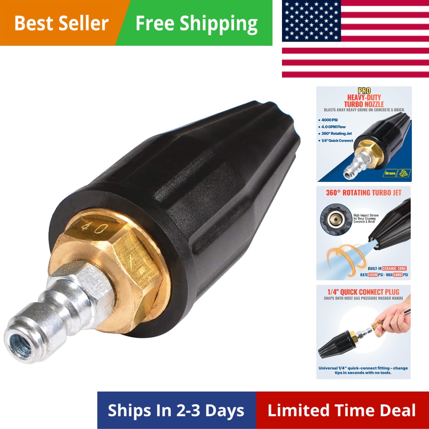 Pressure Washer Tips Turbo Nozzle 4000 PSI Max. 5000 PSI, 360° Rotating Turbo…