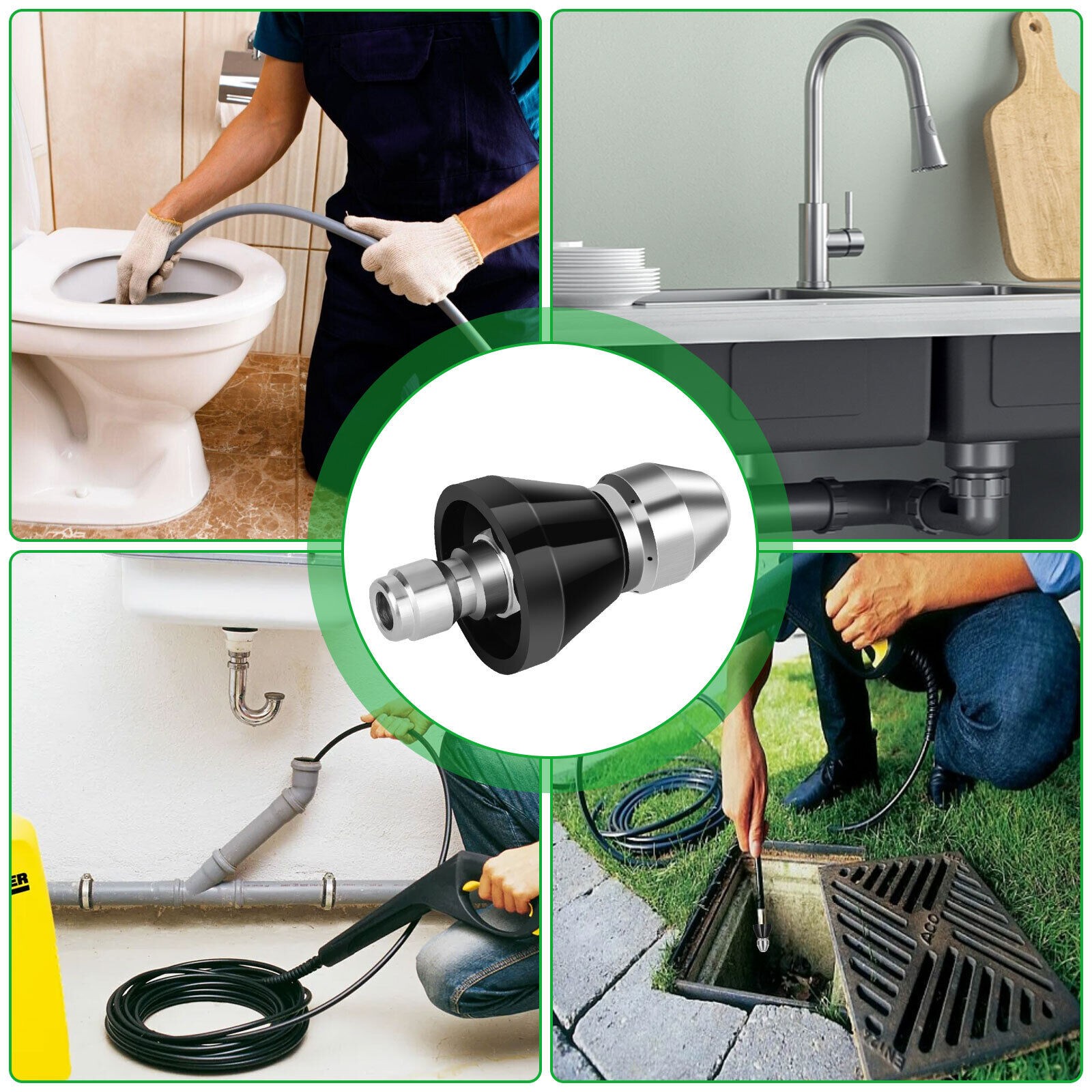 2x Sewer Cleaning Tool High-Pressure Nozzle, Toilet Auger, Clean Out Sewer Pipe