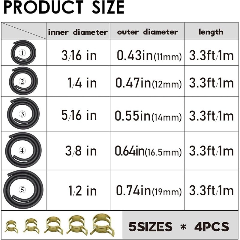 Fuel Line Hose NBR 5 Sizes 3.3ft High Pressure ATV Motorcycle Engine Oil System