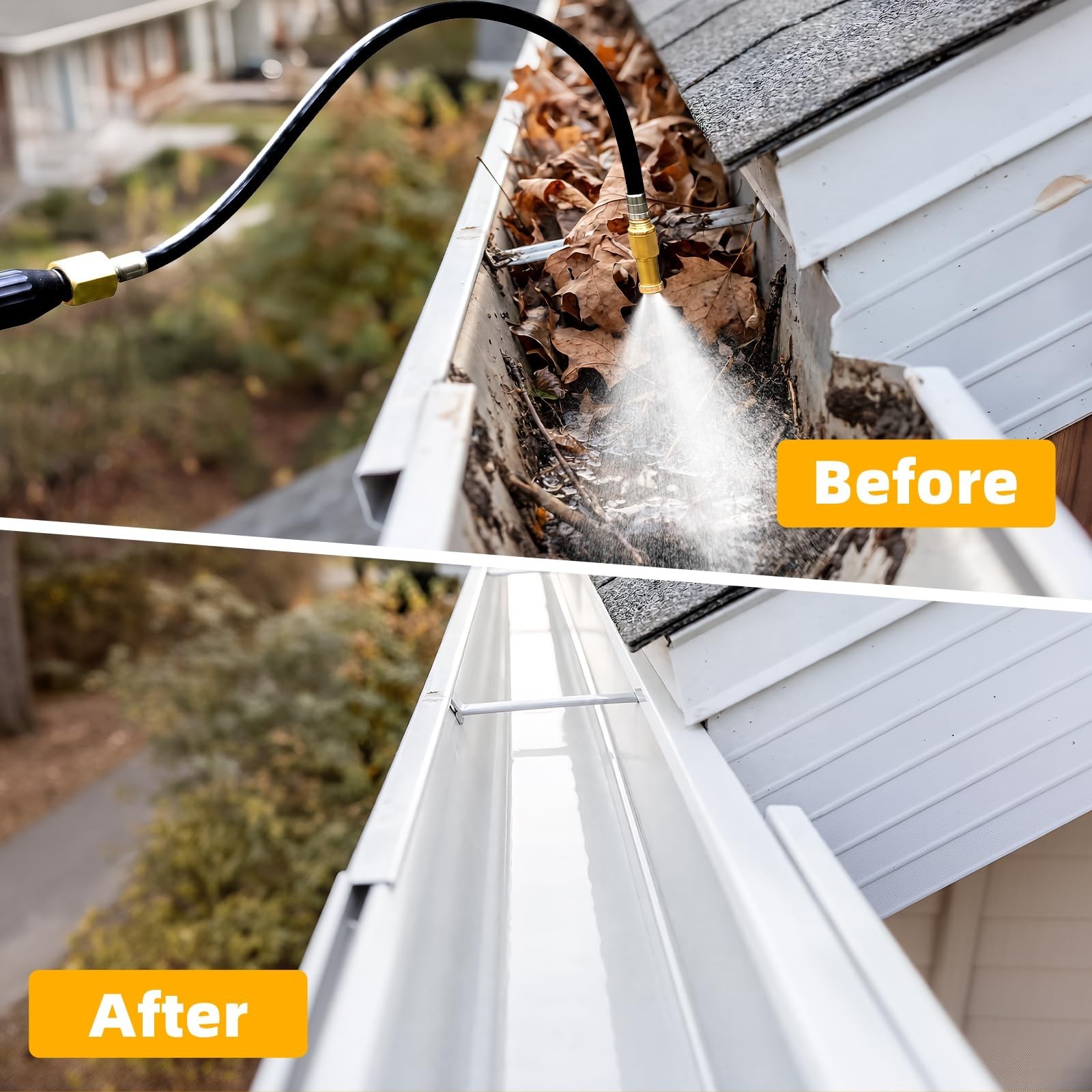 20FT Gutter Cleaning Tool with 360° Rotating Wand & Brass Shut-Off Valve – Safe