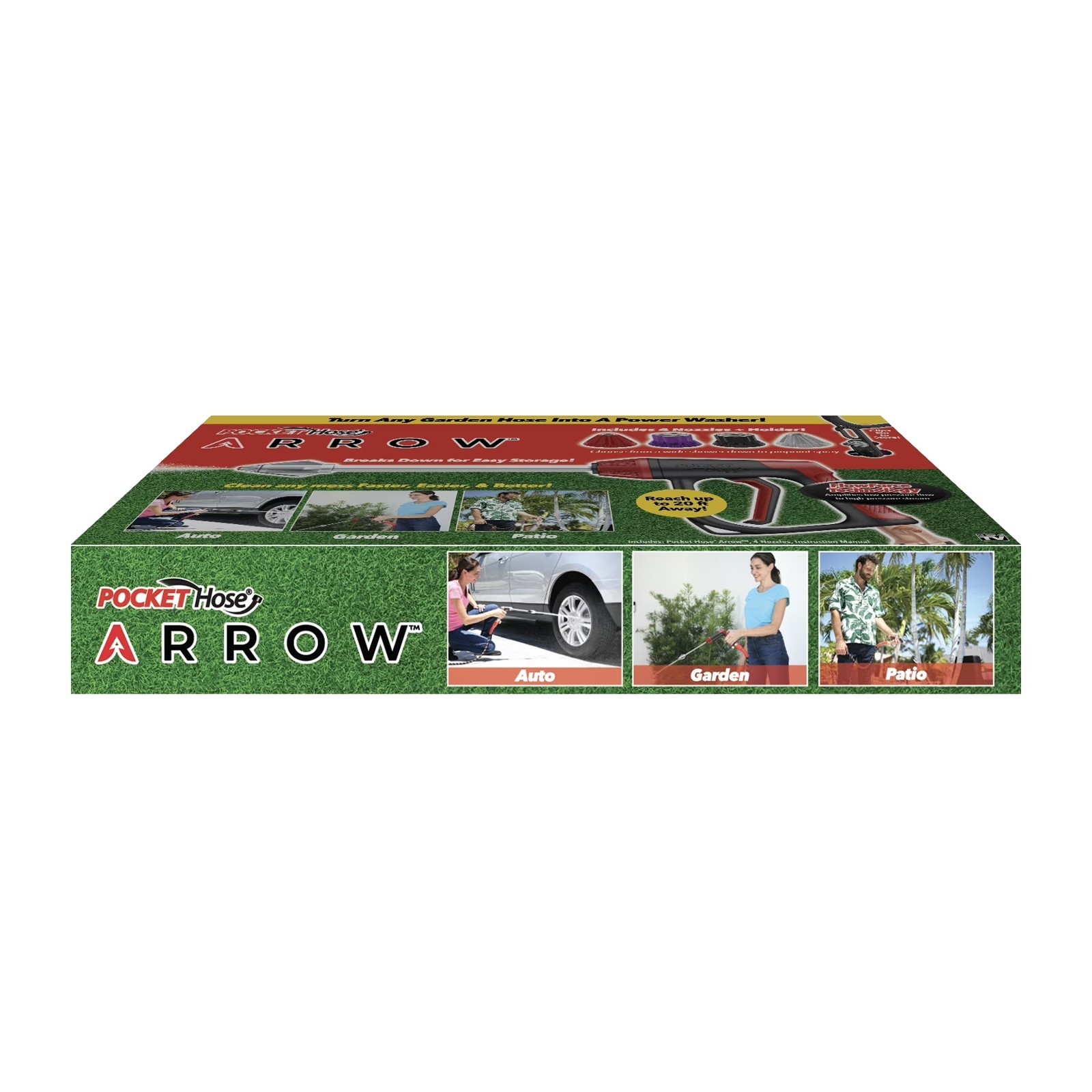 Pocket Hose Arrow Power Washer Garden Hose Nozzle Jet Spray Gun 4 Tips Cleaner