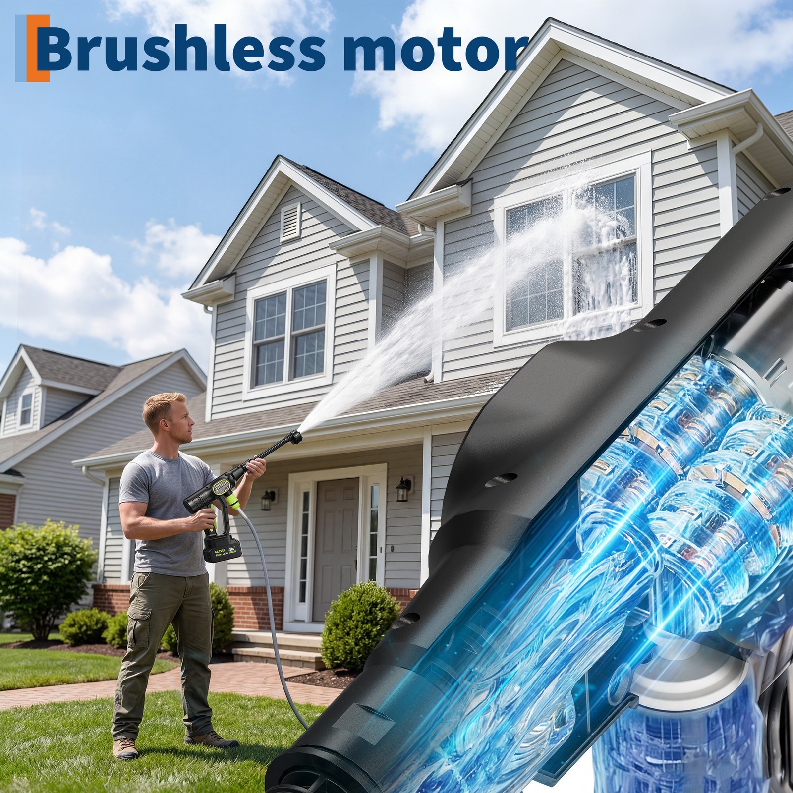 Wireless Pressure Washer 20V, 320PSI Brushless Motor, 6-in-1 Adjustable Nozzle