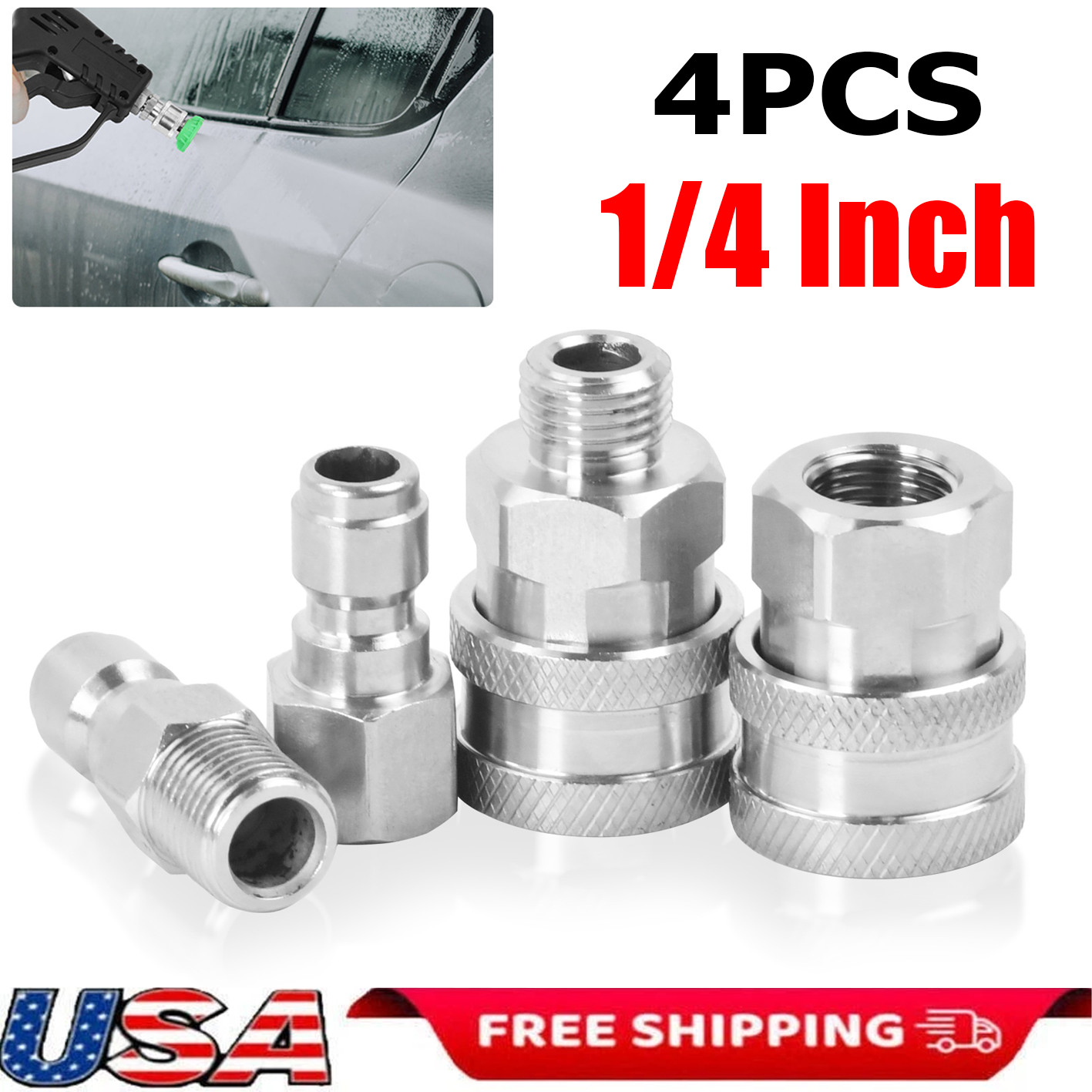 4x NPT 1/4 Inch Pressure Washer Adapter Stainless Steel Quick Connect Fitting US