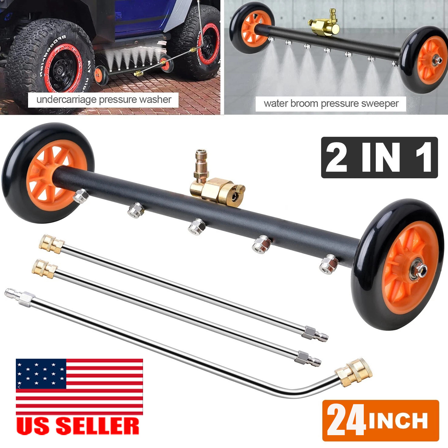 4000PSI Under Car Pressure Washer Undercarriage Cleaner Underbody Wash Broom 24″