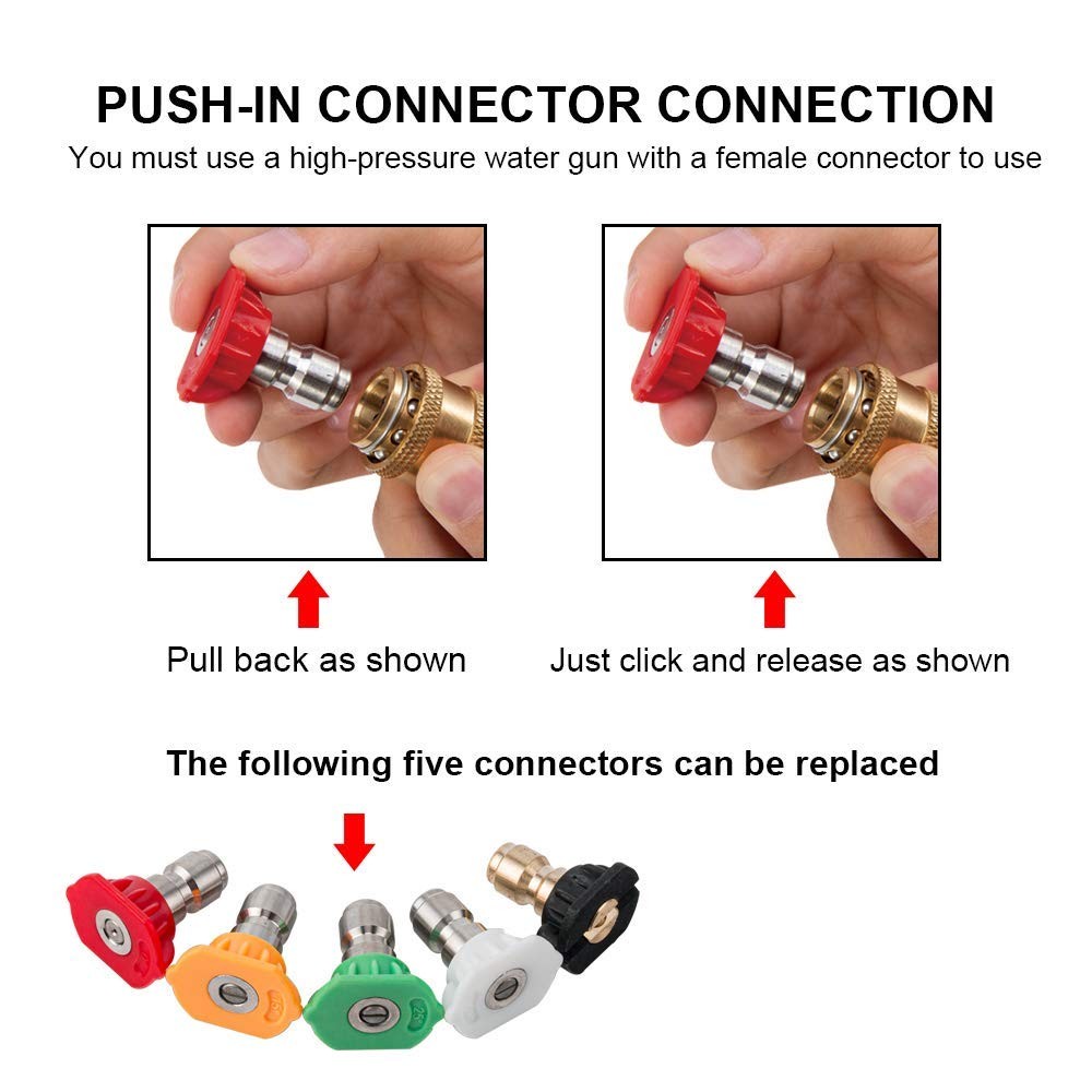 5 Pack Pressure Washer Tips Quick Connect Nozzle Tips Multi-Angles for Car Wash