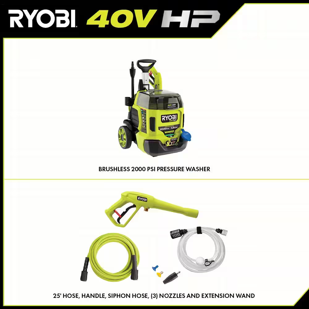 40V HP Brushless Whisper Series 2000 PSI 1.2 GPM Cold Water Electric Pressure Wa