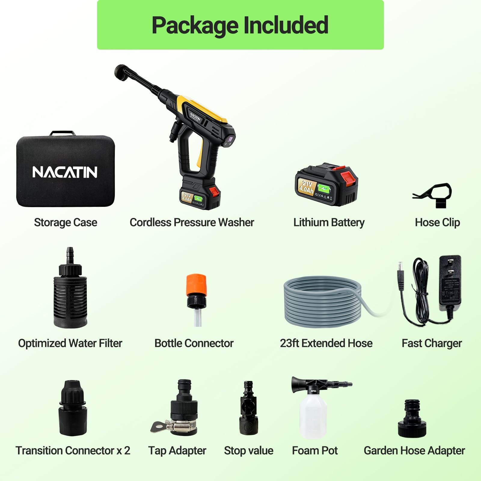 1000PSI Cordless Pressure Washer, 21V 4.0Ah Battery-Powered Brushless Motor P…