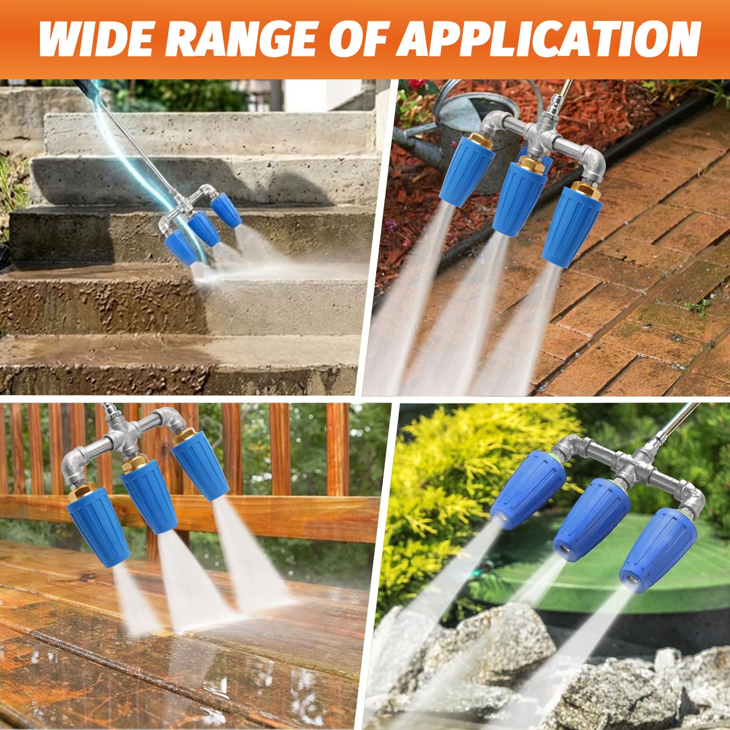 High Pressure Washer Nozzle 360° Rotating Triple Turbo 1/4″ 4000 PSI Auto Garden