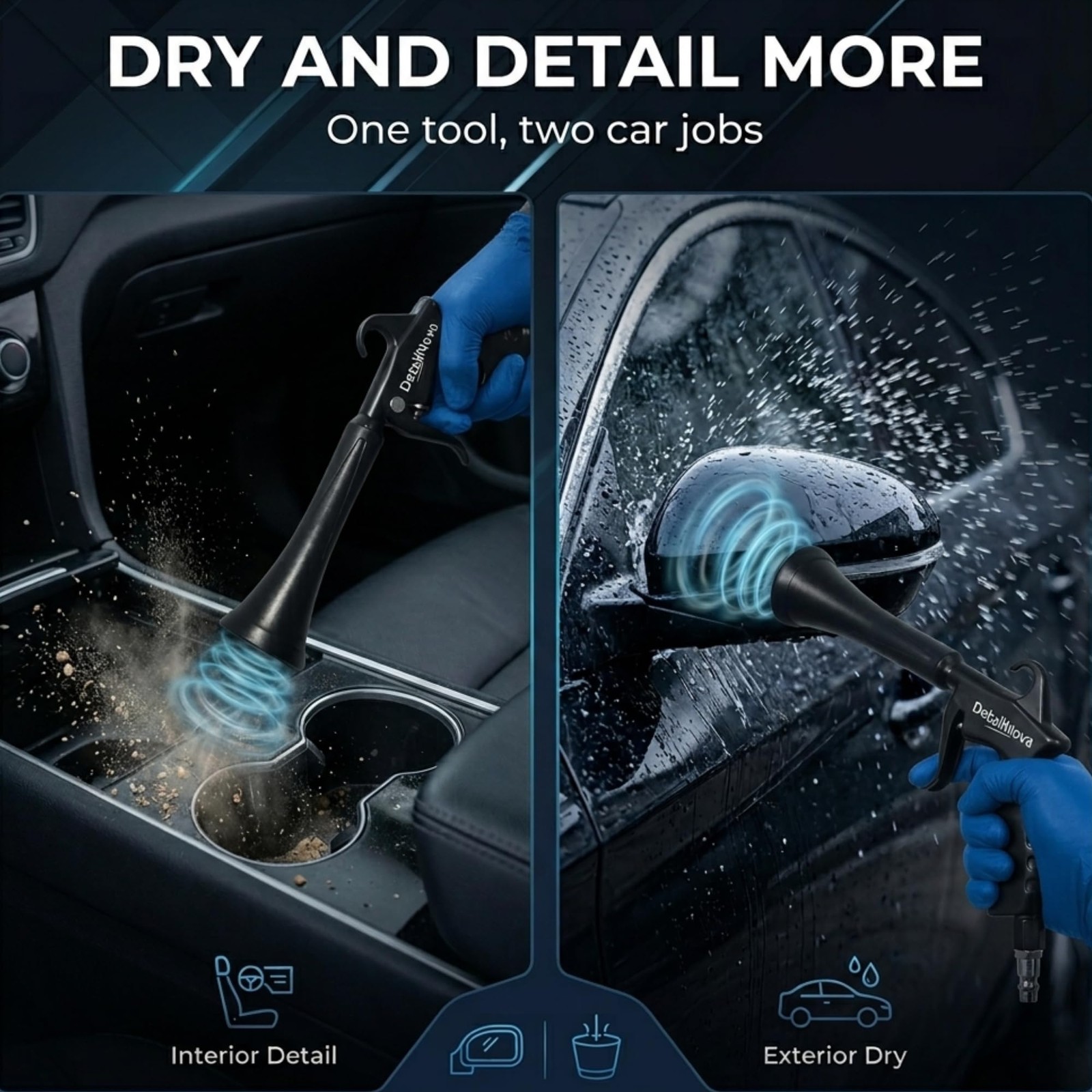 DetailNova Air Blow Gun for Car Detailing – Durable Tornado Black