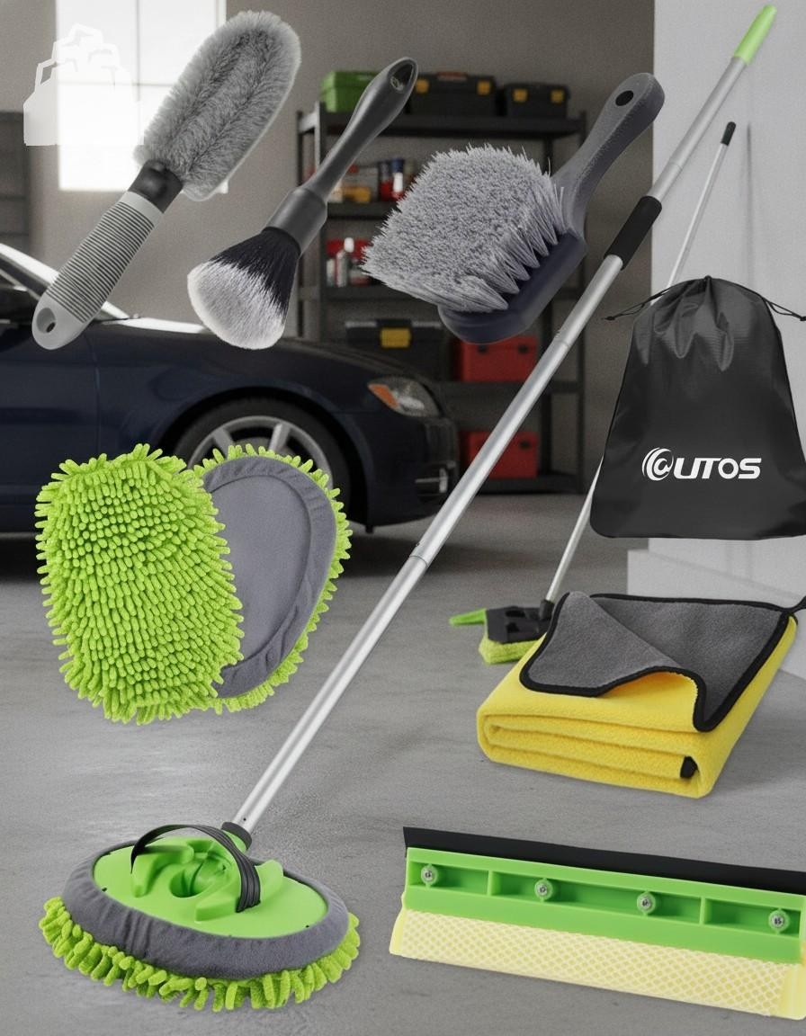 8Pcs Car Wash Kit 62” Microfiber Brush Long Handle RV Truck Cleaning