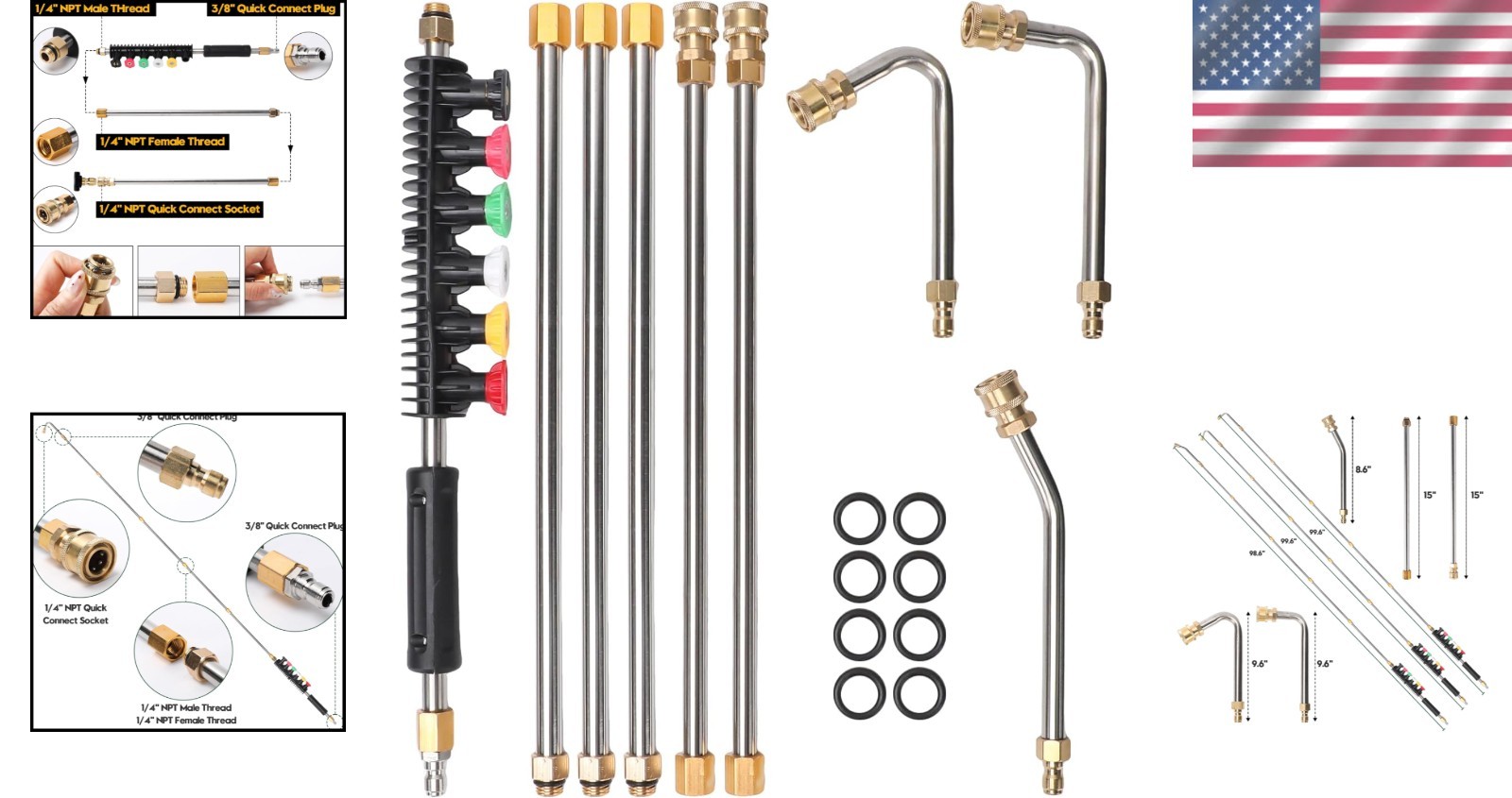 Versatile Pressure Washer Lance Set – 9 Extension Wands with 6 Curve Nozzle Tips