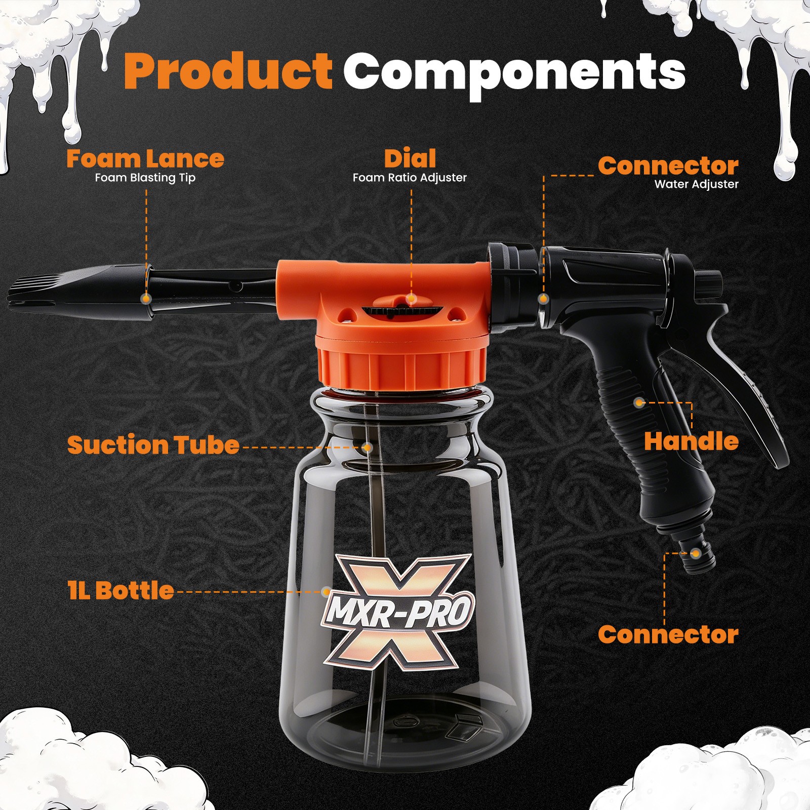 1L Adjustable Car Wash Foam Cannon for Garden Hose Pressure Quick Connect