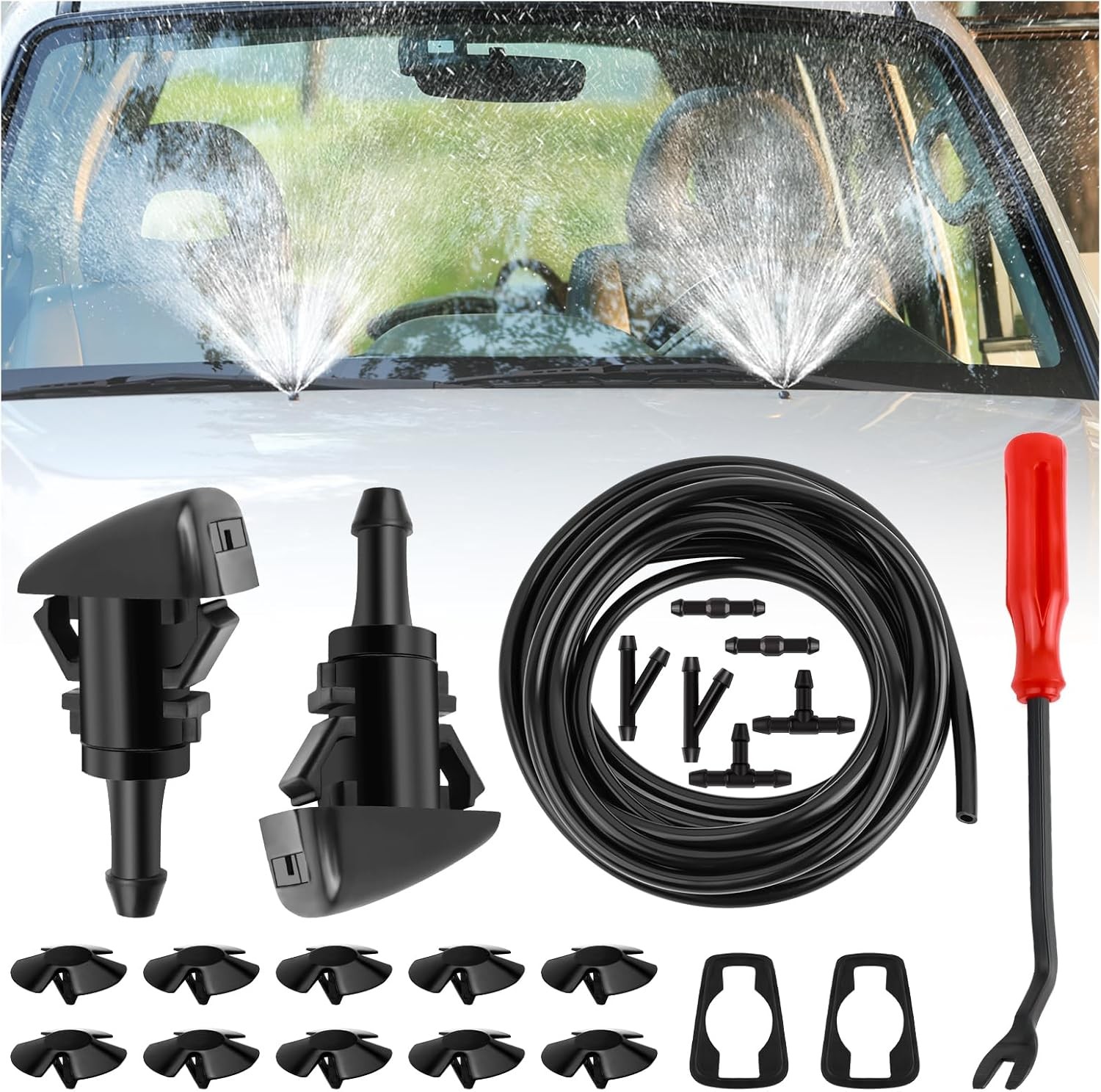 22 Pc Windshield Washer Hose Kit 13 Ft, Fan Nozzles, Dodge, Chrysler, Ram, Jeep