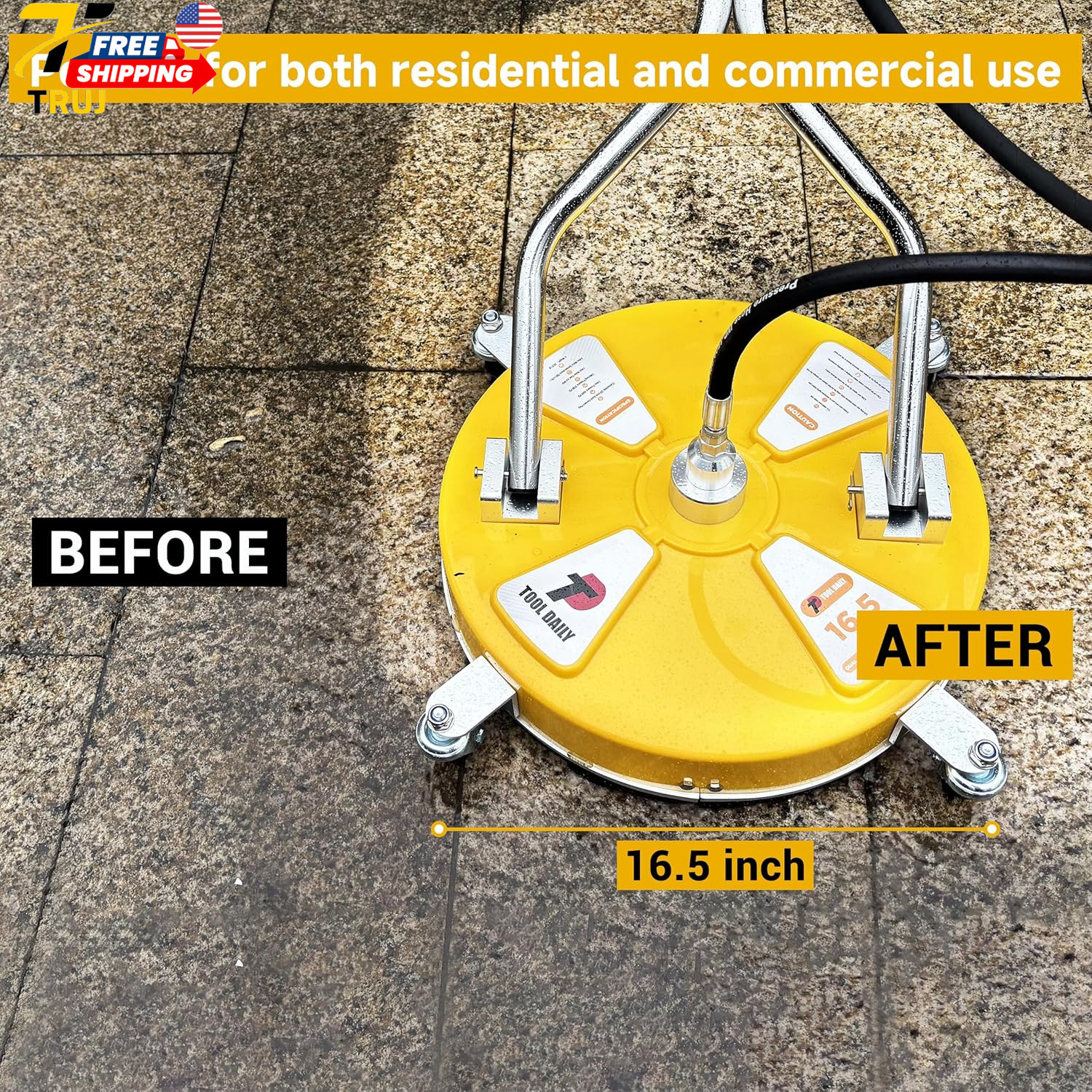 16.5” Pressure Washer Surface Cleaner with 4 Wheels for Easy Outdoor Cleaning