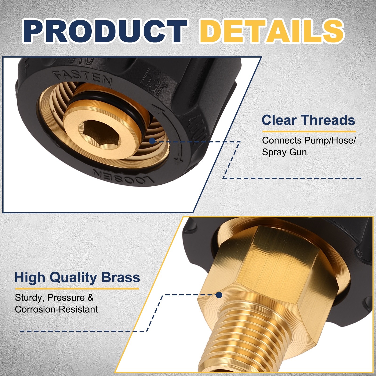 M22 14mm Female to G1/4″ Male 47mm Brass Fittings Pressure Washer Adapter