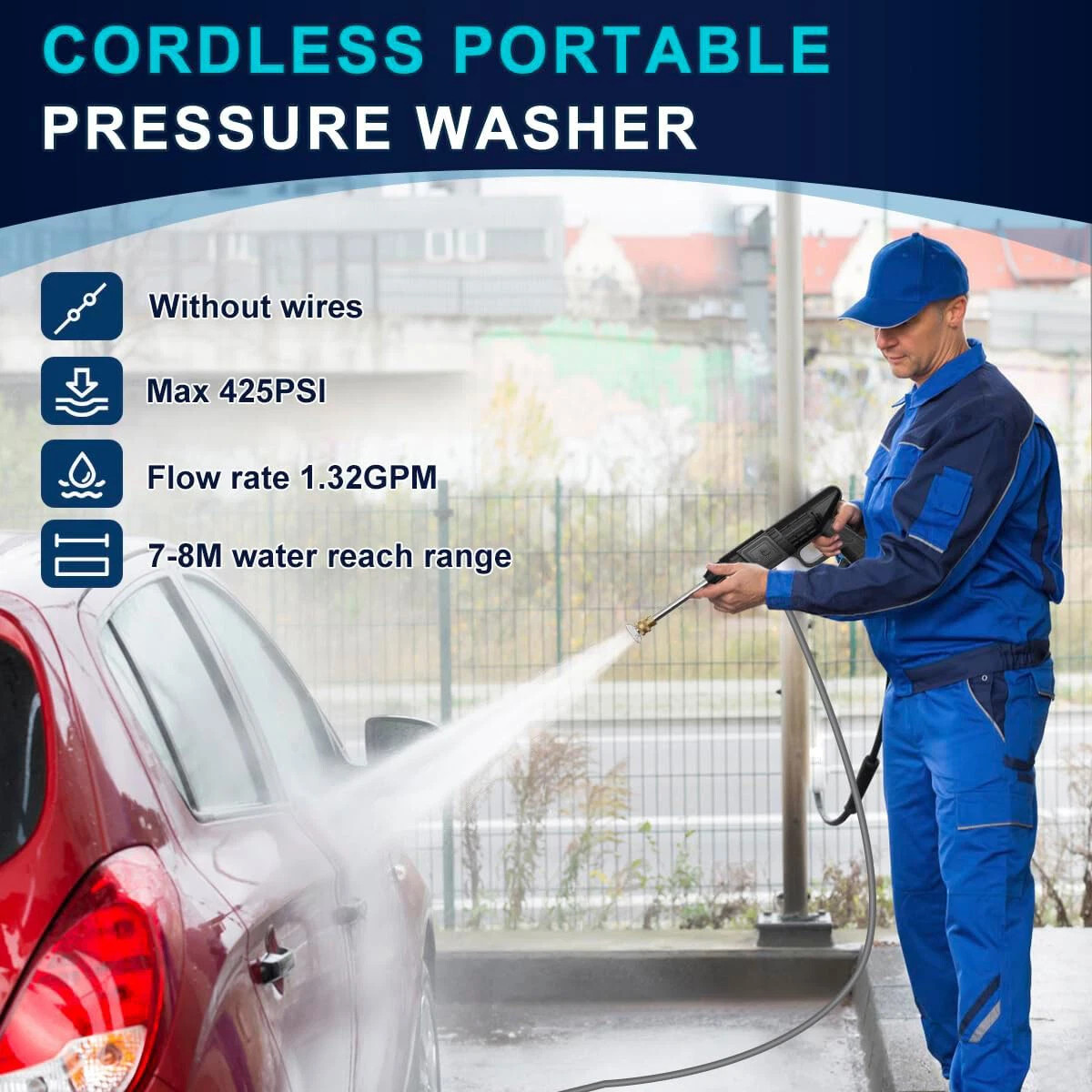 Cordless Electric High Pressure Water Spray Gun Portable Car Washer Cleaner New