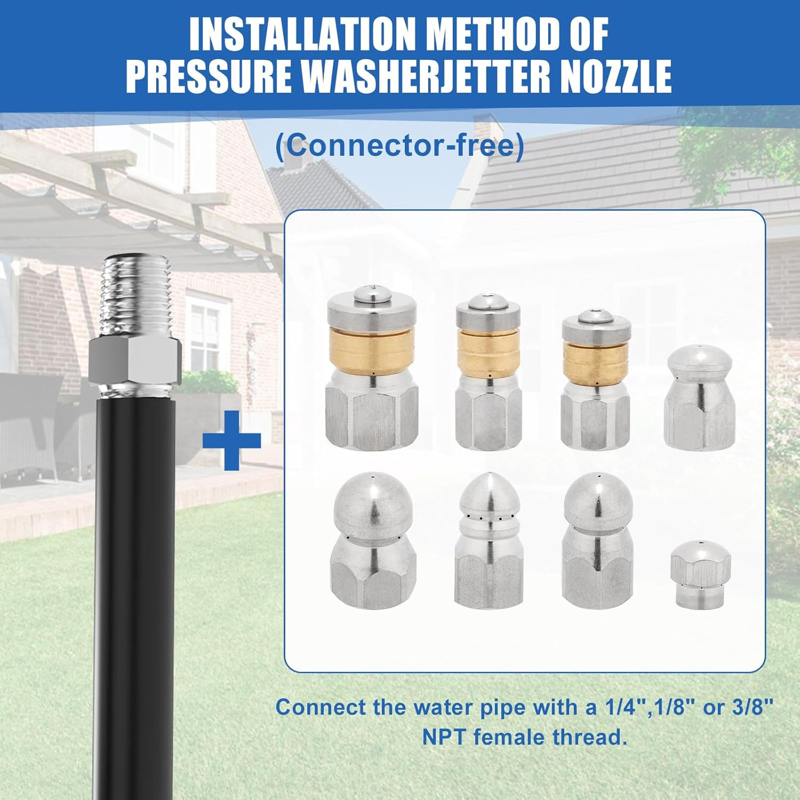 10pcs Sewer Jetter Nozzle Kit Stainless Steel, Pressure Washer Sewer Jetter