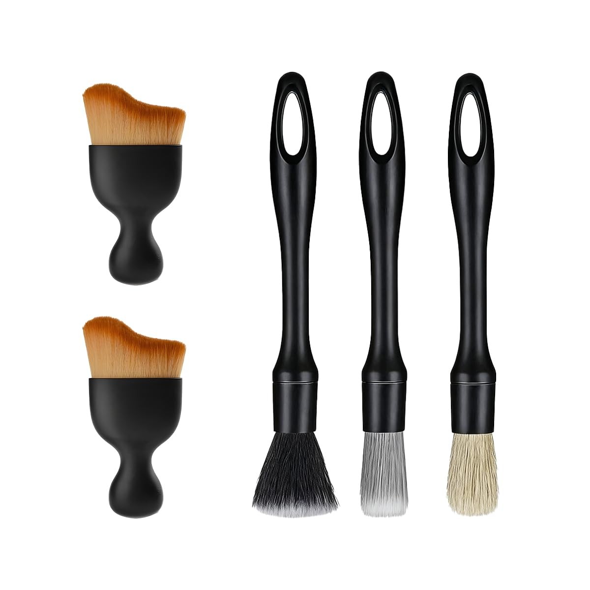 FALVFUN 5PCS Car Detailing Brush Kit, Including 3 Ultra Soft No 5PCS, Black