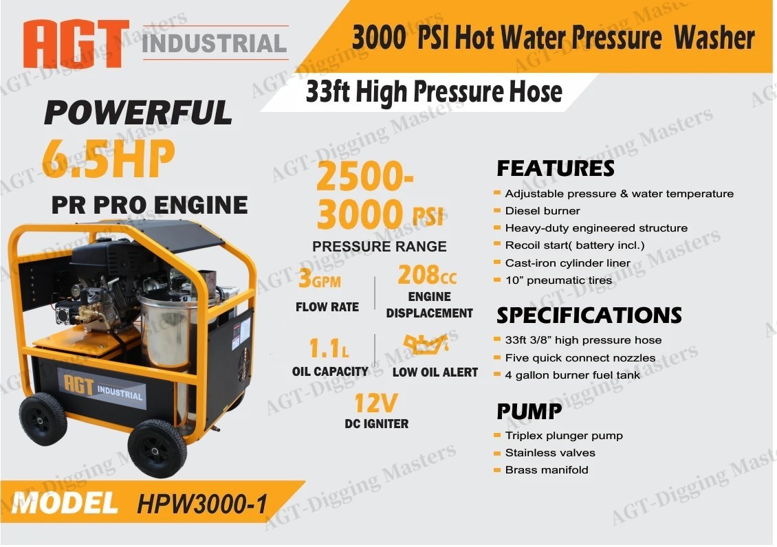 AGT 3000 Psi 6.5HP Hot Water High Pressure Washer Machine Diesel Burner USA SPOT
