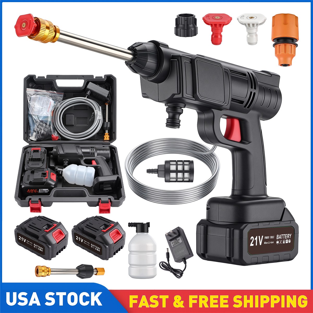 Cordless Portable High Pressure Water Spray Gun Car Washer Cleaner Tool Cordless