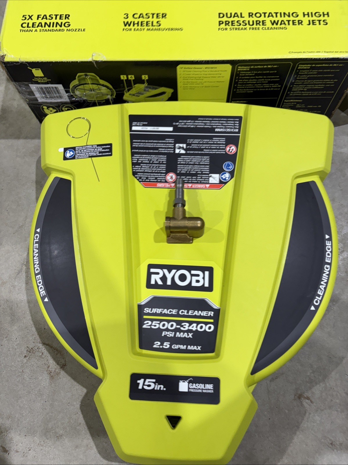 RYOBI 15 in. 3400 PSI Gas Pressure Washer Surface Cleaner with Caster Wheels