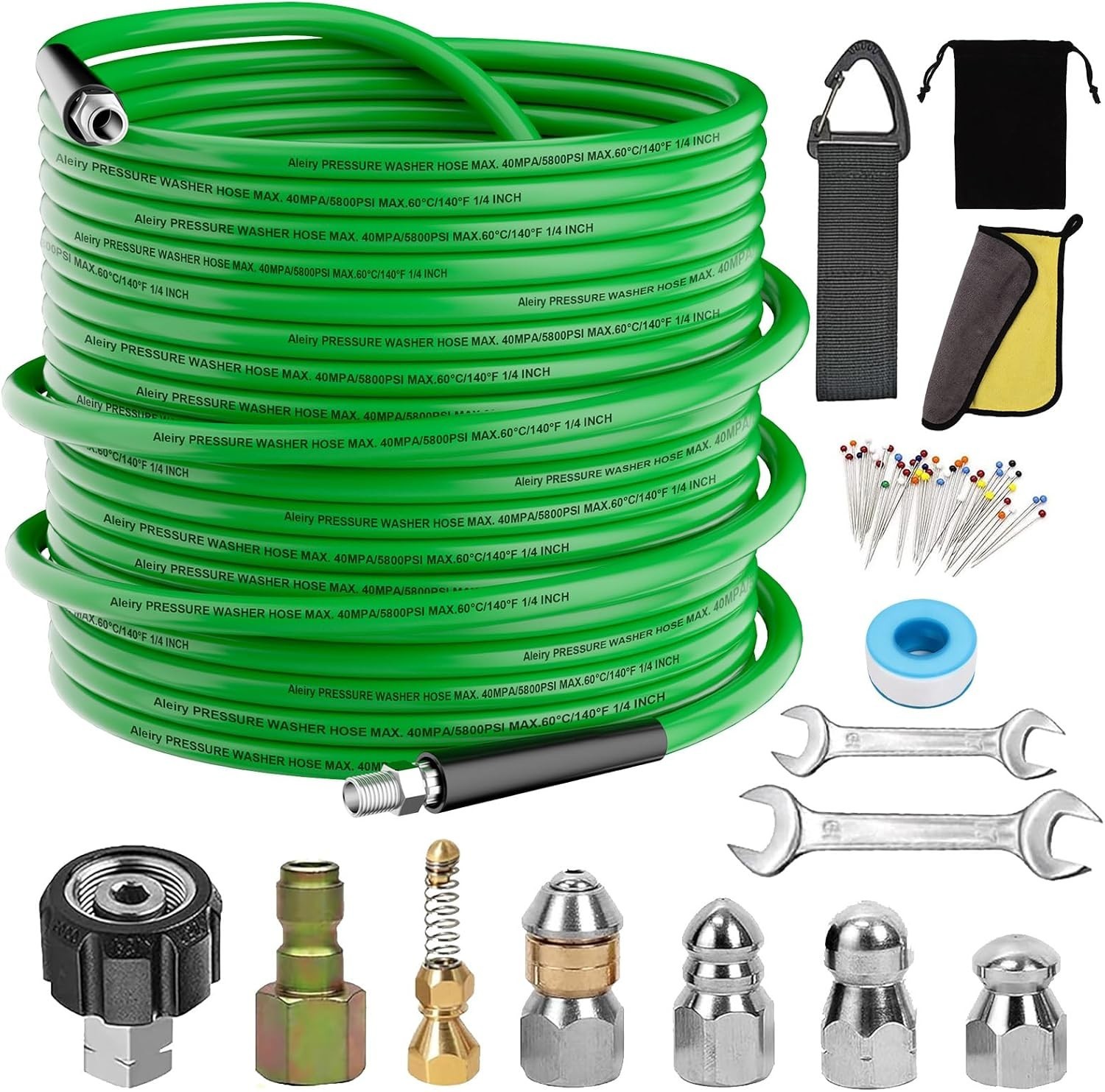 Versatile 5800 PSI Sewer Jetter Kit with 100FT Hose and Quick Connect Nozzles