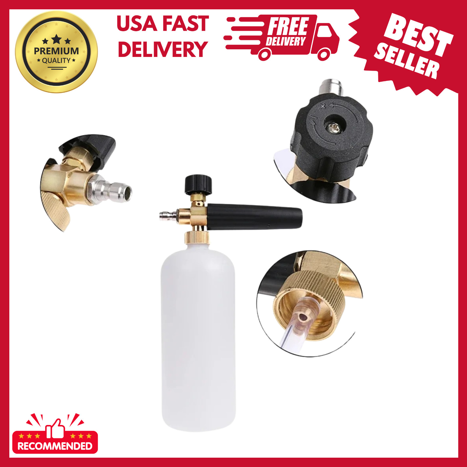 1/4″ Snow Foam Cannon Gun Car Wash Soap Lance Sprayer Pressure Washer Bottle