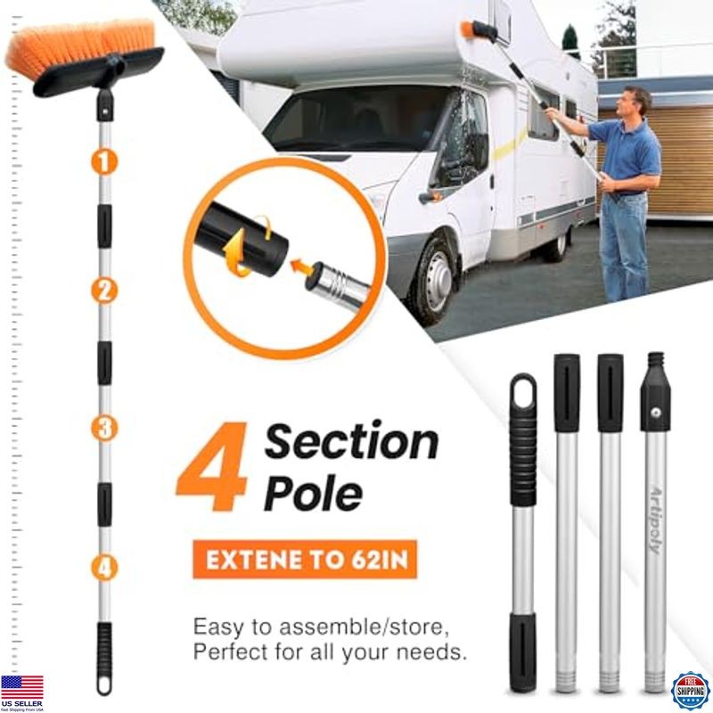 65″ Car Wash Brush with Extension Pole, Soft No Scratch Cleaning Tool for